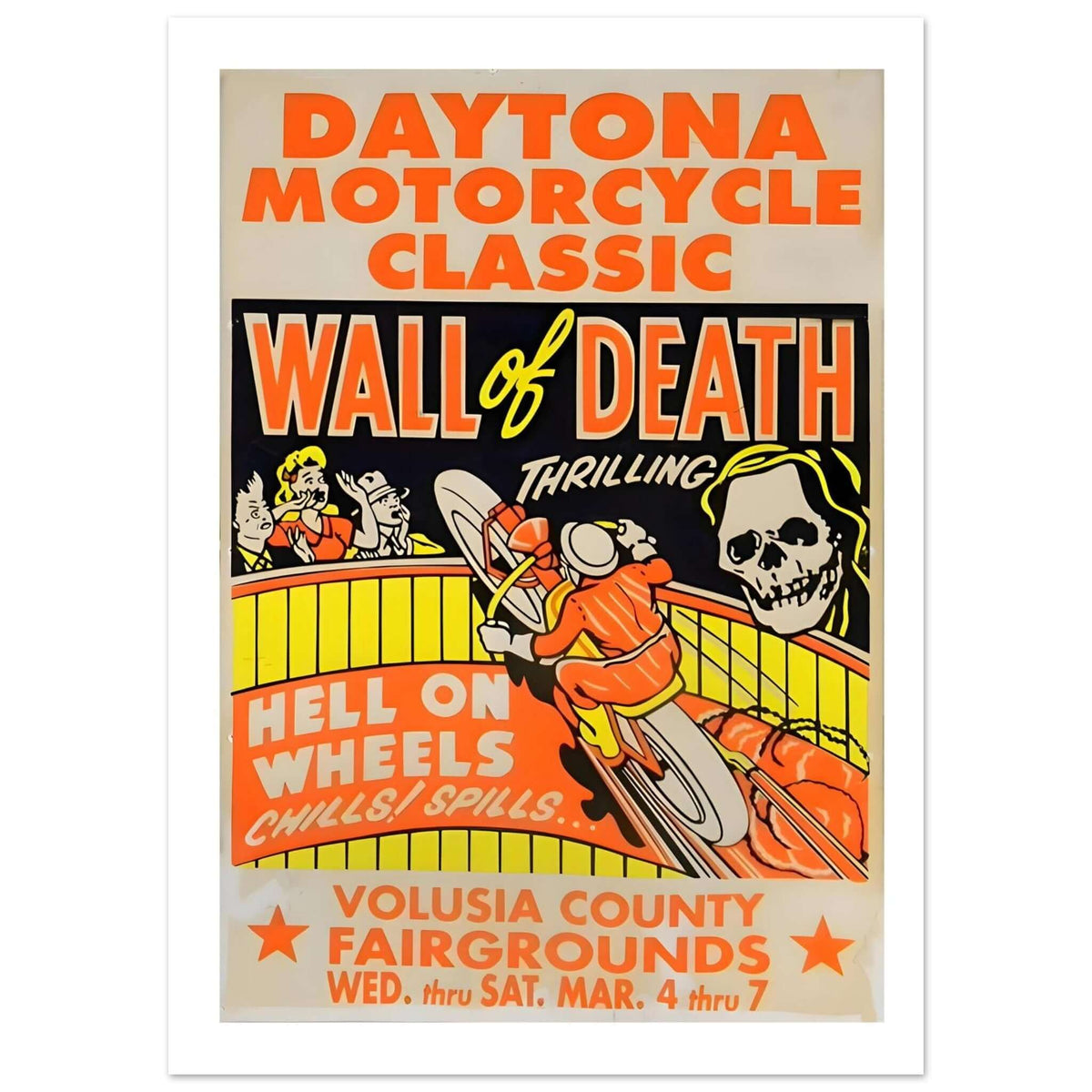 Vintage Daytona Motorcycle Wall of Death Poster - Transit Art
