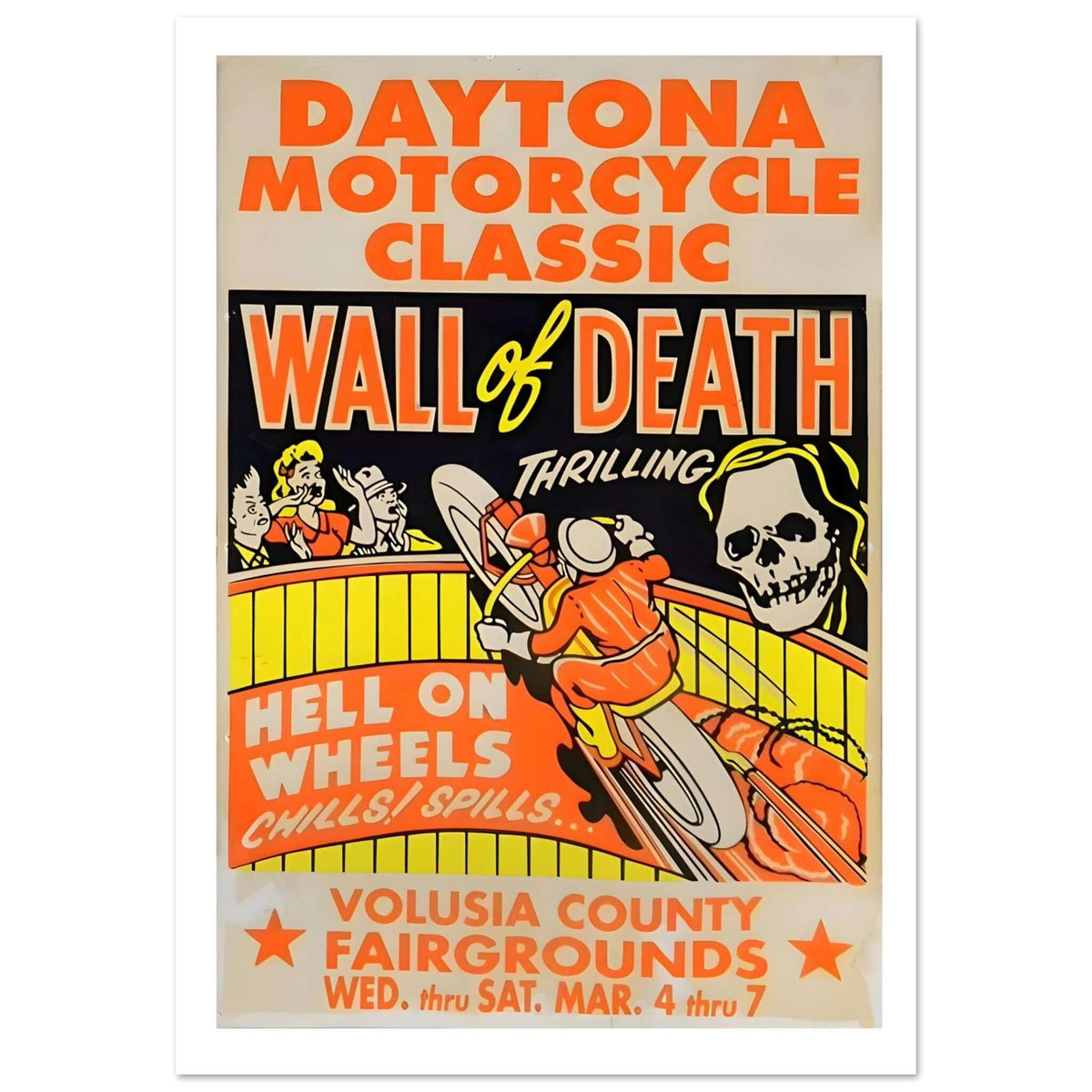 Vintage Daytona Motorcycle Wall of Death Poster - Transit Art