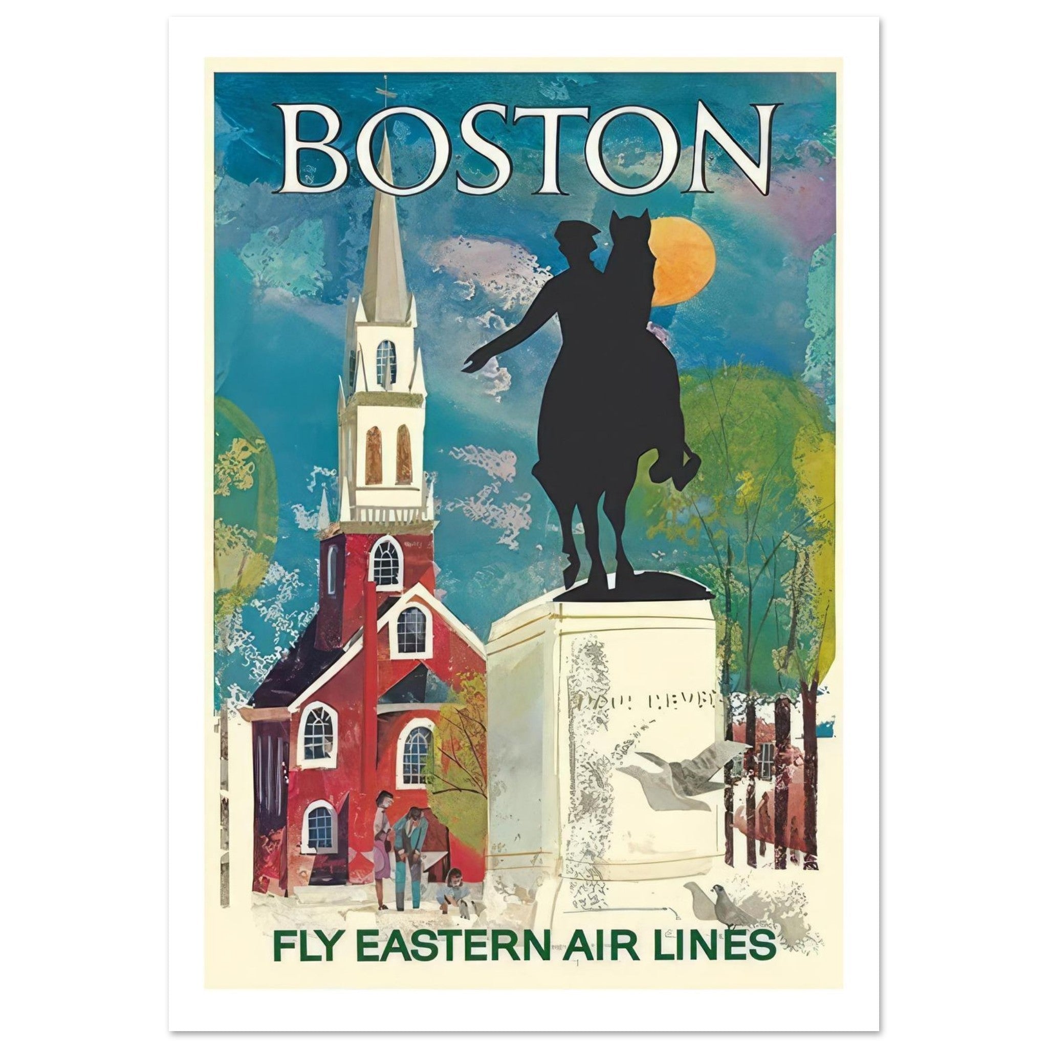 Vintage Eastern Airlines Poster: Boston - Transit Art