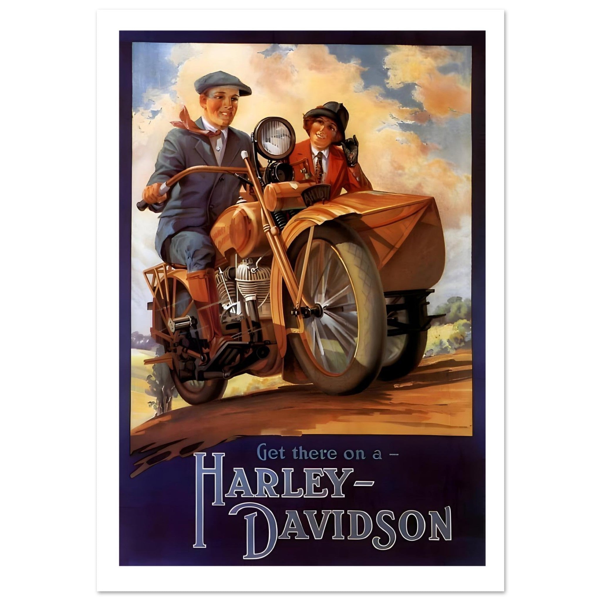 Vintage Harley - Davidson Get There Sidecar Poster - Transit Art