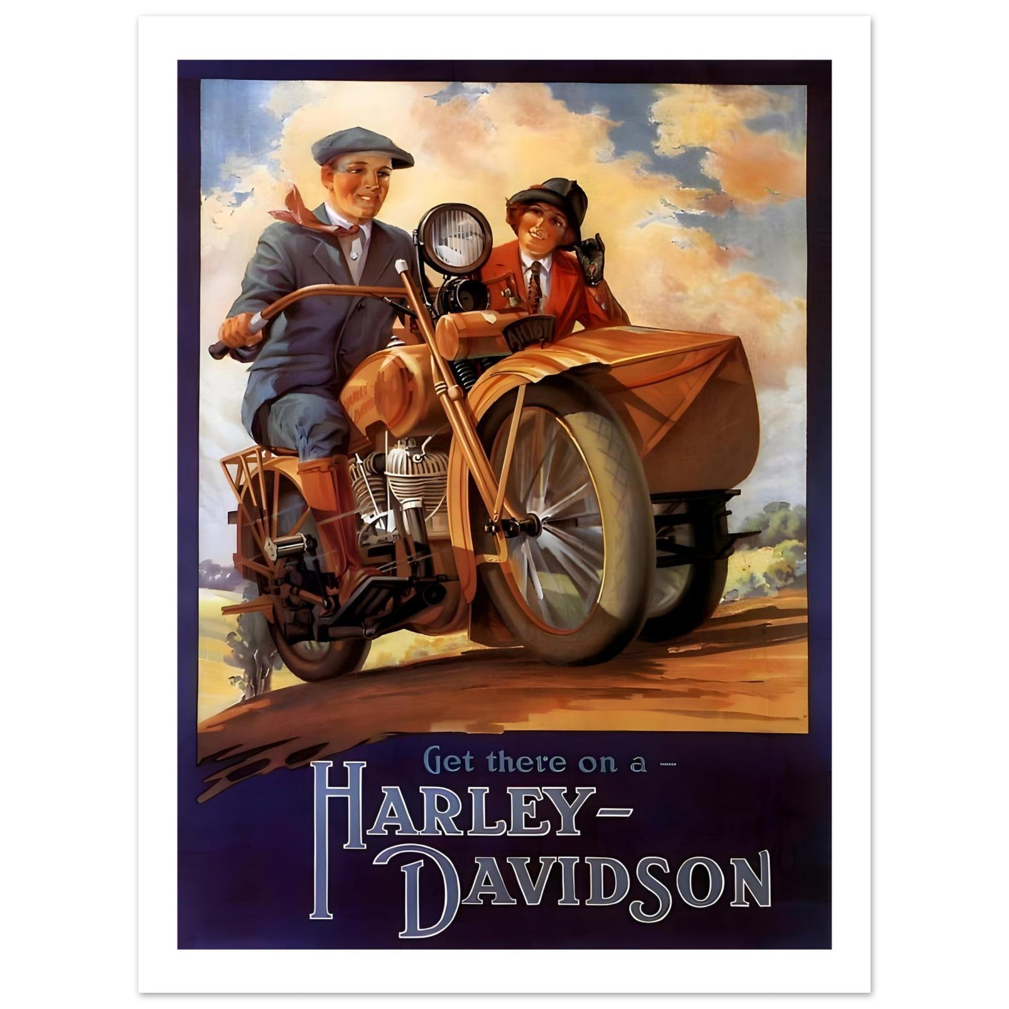Vintage Harley - Davidson Get There Sidecar Poster - Transit Art