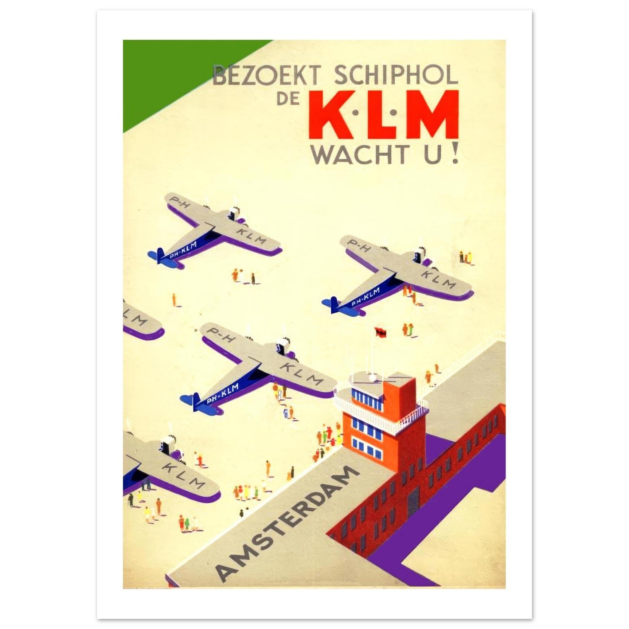 Vintage KLM Travel Poster Advertising Flights To Amsterdam - Transit Art