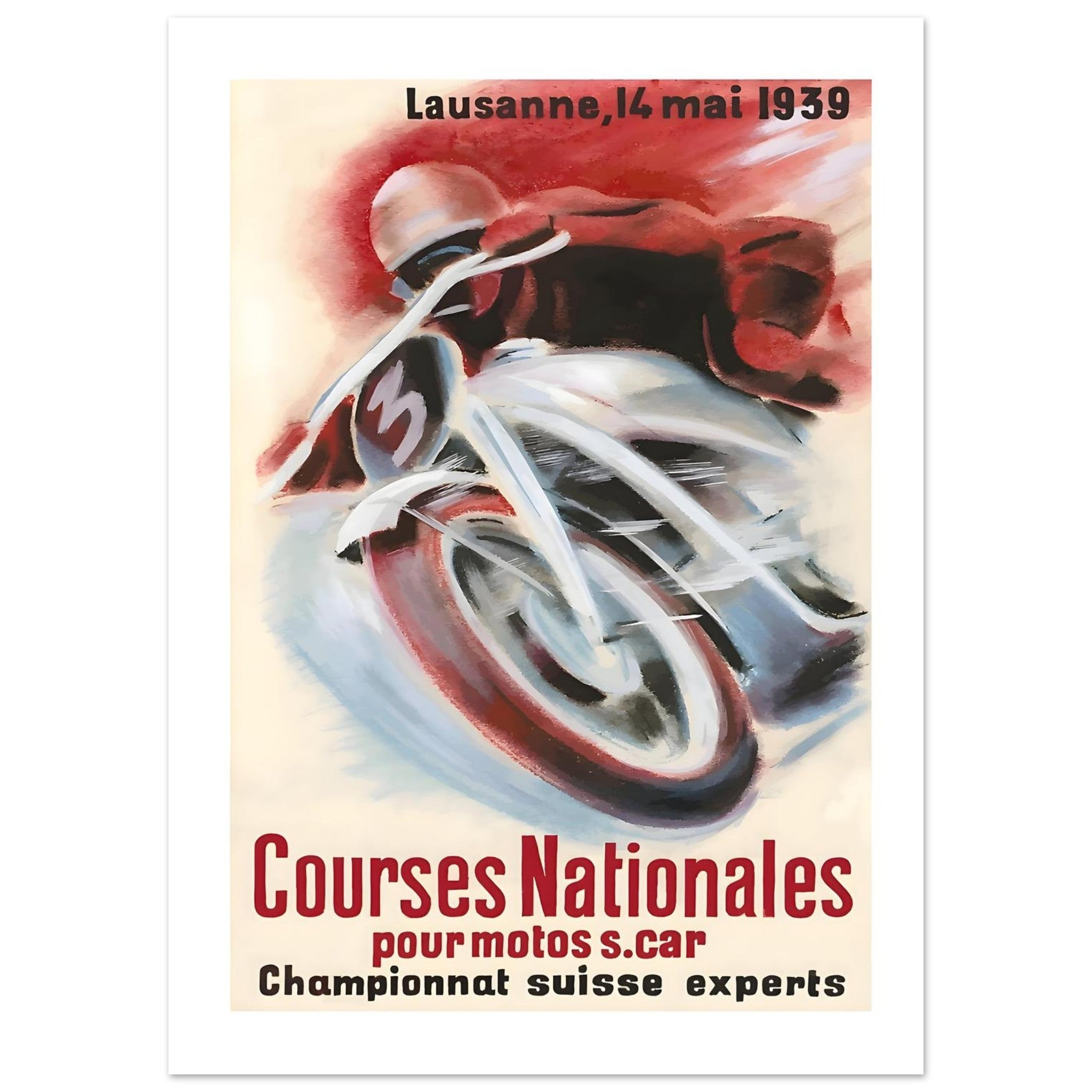 Vintage Lausanne Motorcycle Race Poster from 1939 - Transit Art