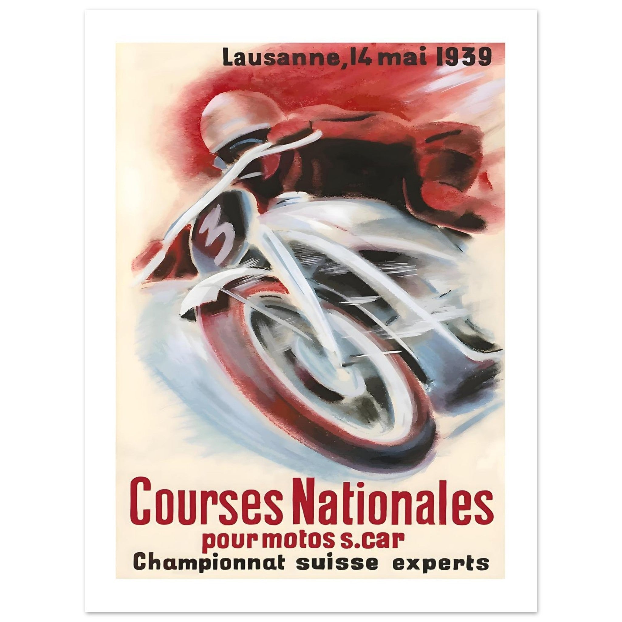 Vintage Lausanne Motorcycle Race Poster from 1939 - Transit Art