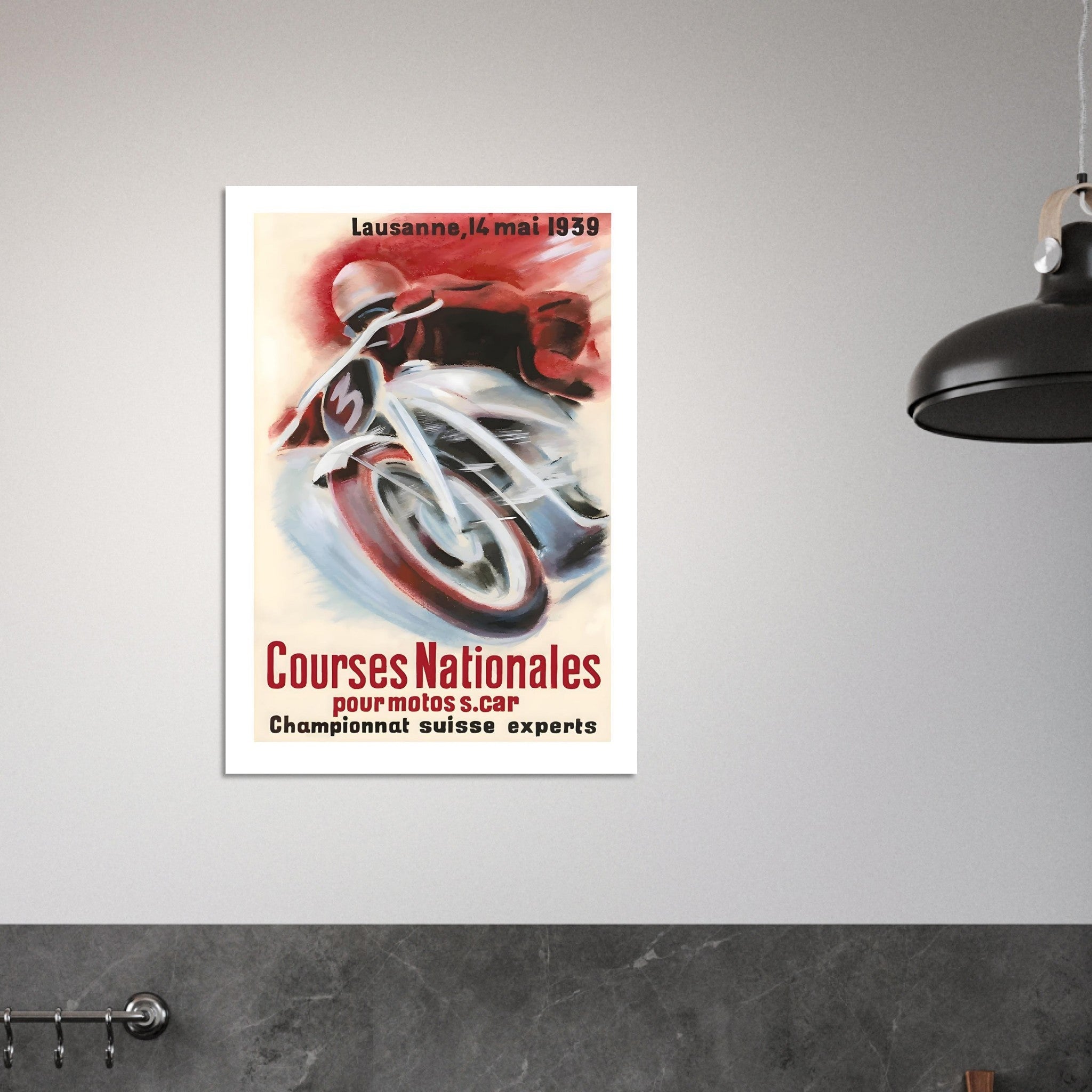Vintage Lausanne Motorcycle Race Poster from 1939 - Transit Art
