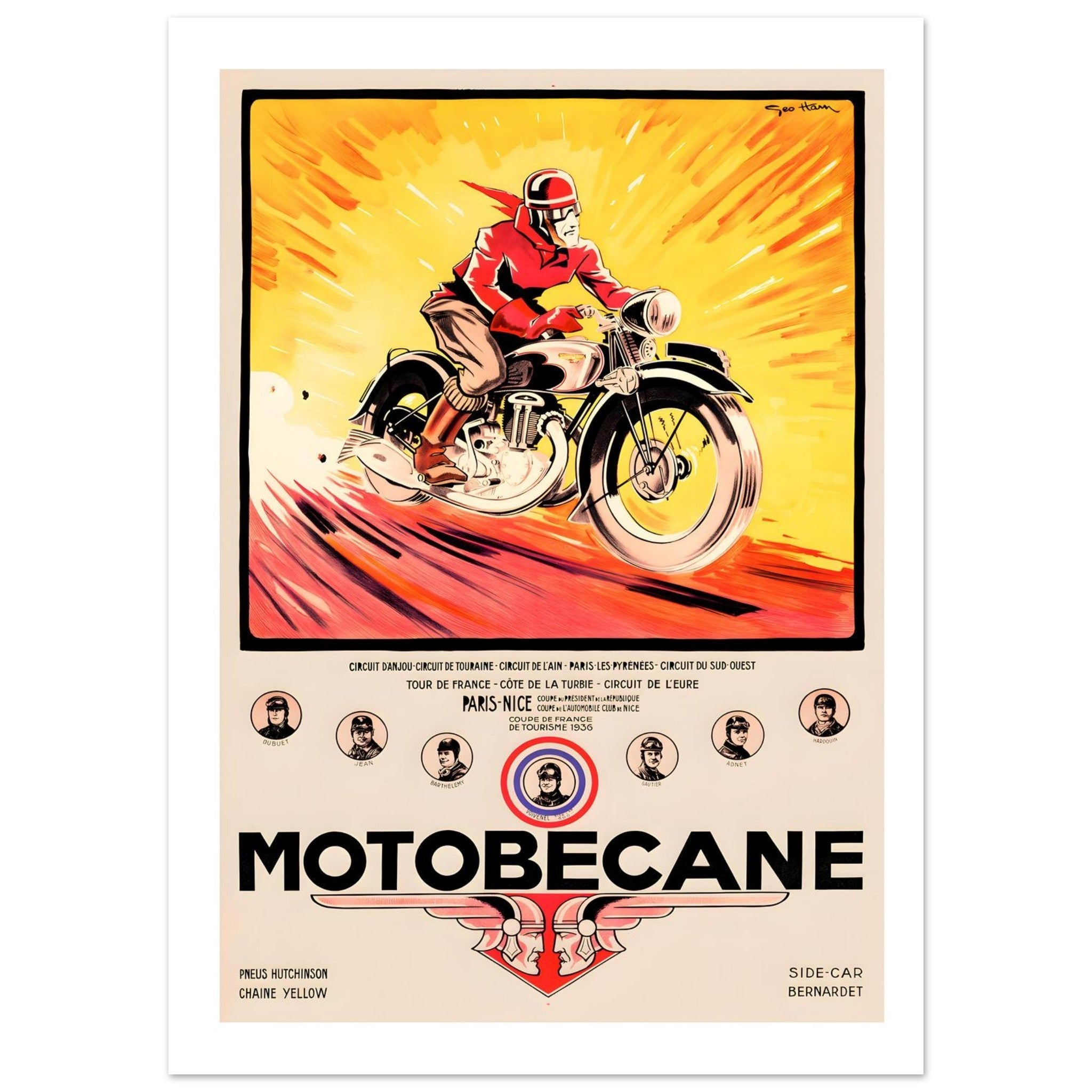 Vintage Motobecane Racing Poster Celebrating 1936 French Victories - Transit Art