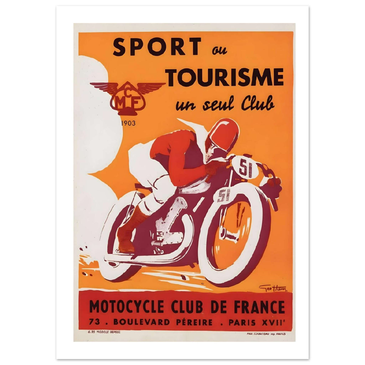 Vintage Motocycle Club de France Sport Tourism Poster - Transit Art