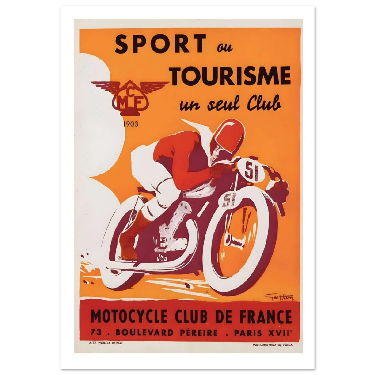 Vintage Motocycle Club de France Sport Tourism Poster - Transit Art
