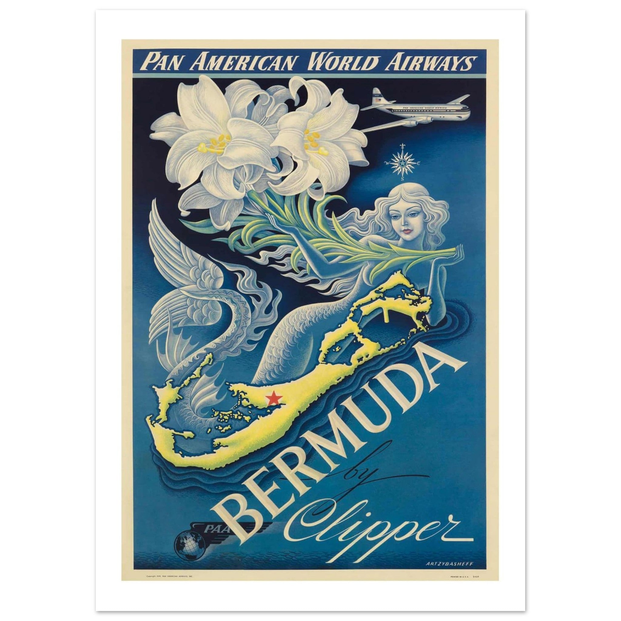 Vintage Pan American World Airways Bermuda Clipper Poster - Transit Art