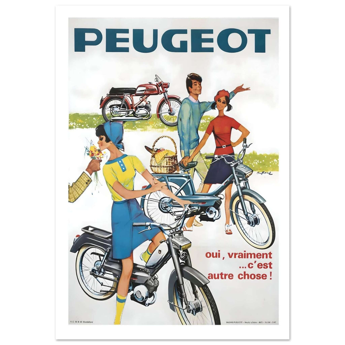 Vintage Peugeot Moped Lifestyle Advertisement With Summer Picnic - Transit Art