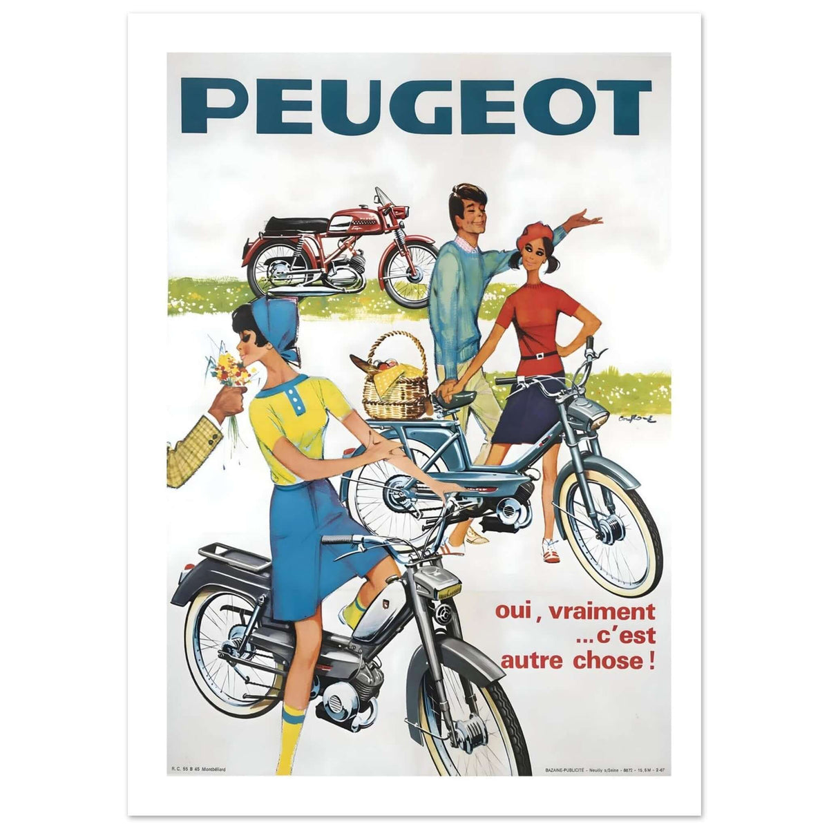 Vintage Peugeot Moped Lifestyle Advertisement With Summer Picnic - Transit Art