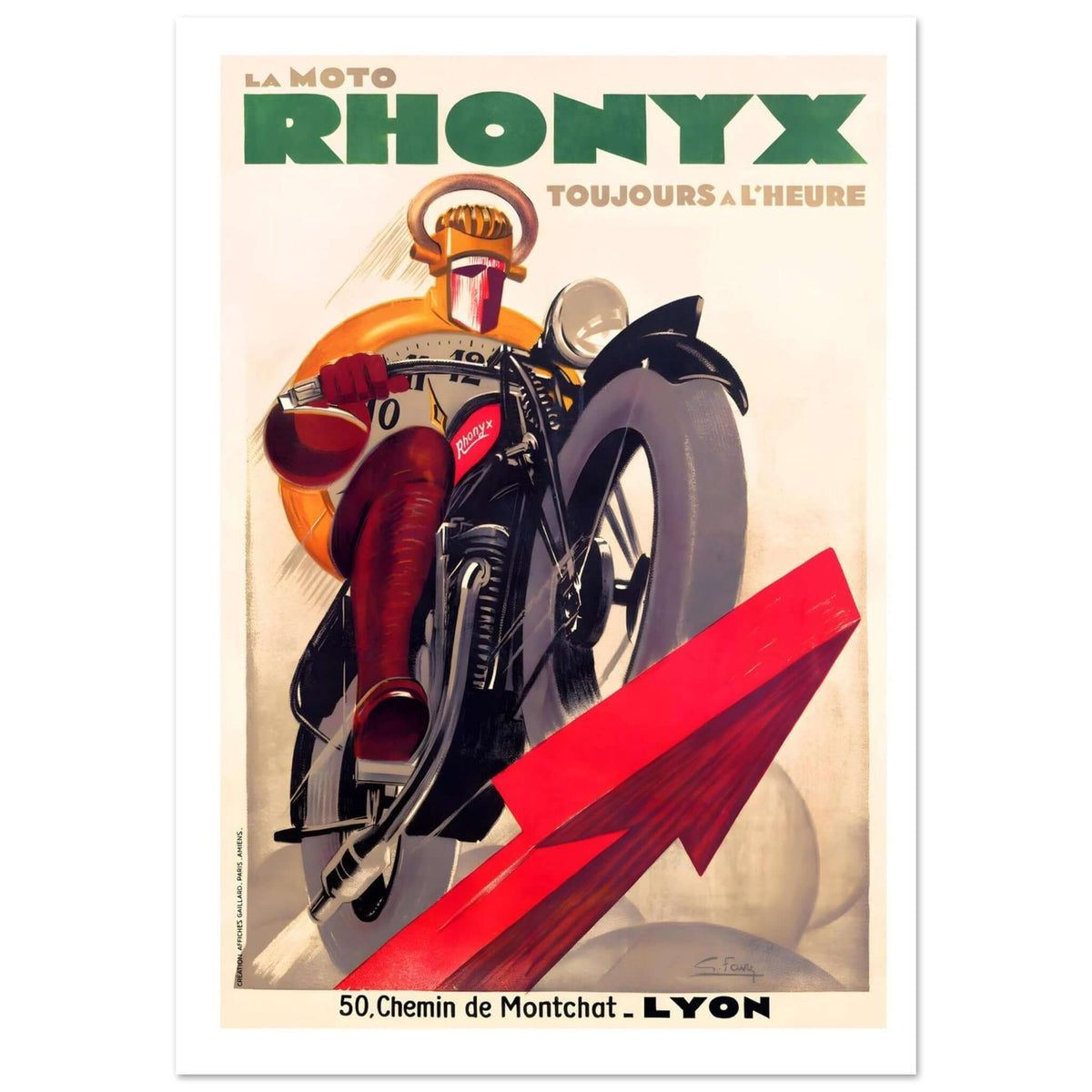 Vintage Rhonyx Motorcycle Poster Emphasizing Speed and Punctuality - Transit Art