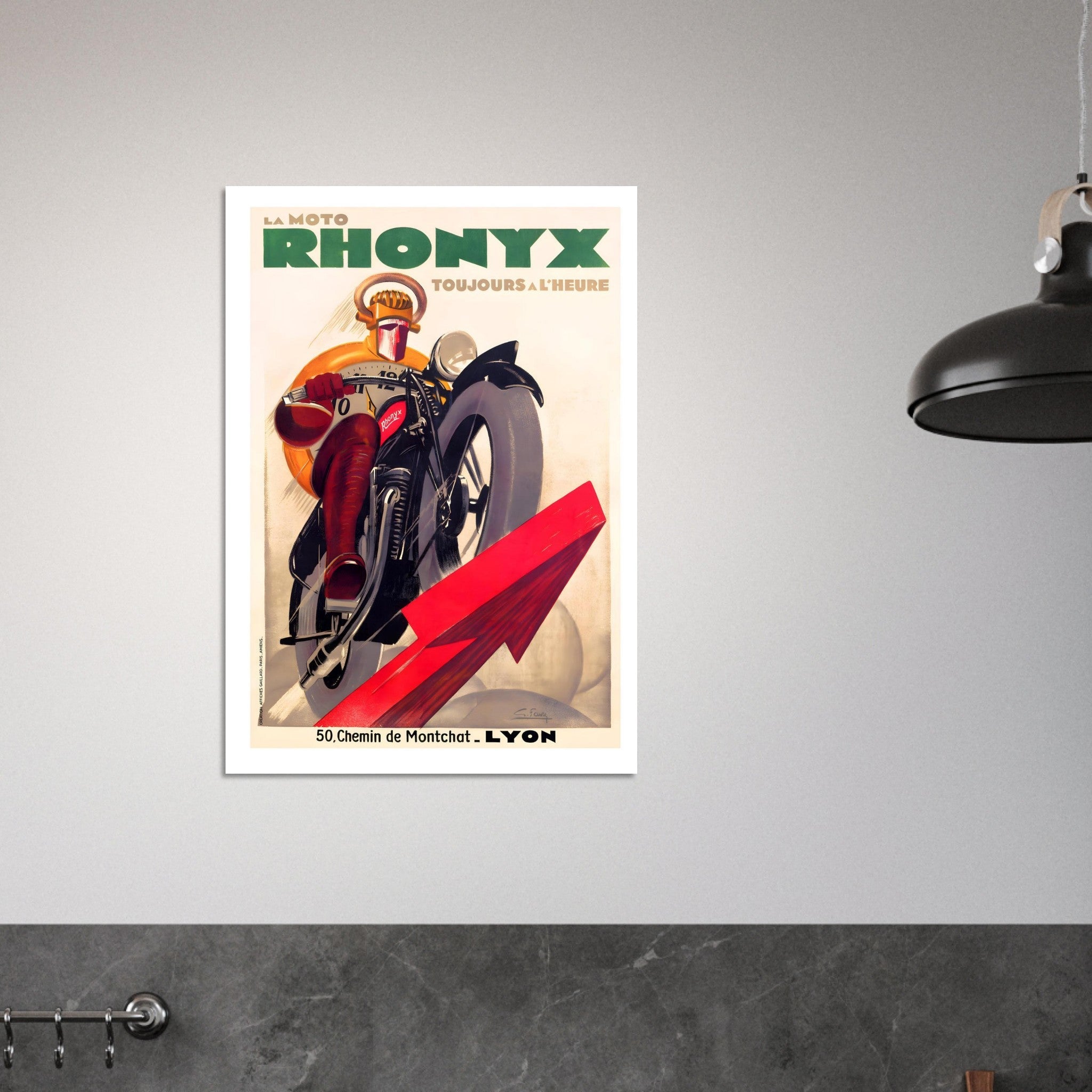 Vintage Rhonyx Motorcycle Poster Emphasizing Speed and Punctuality - Transit Art