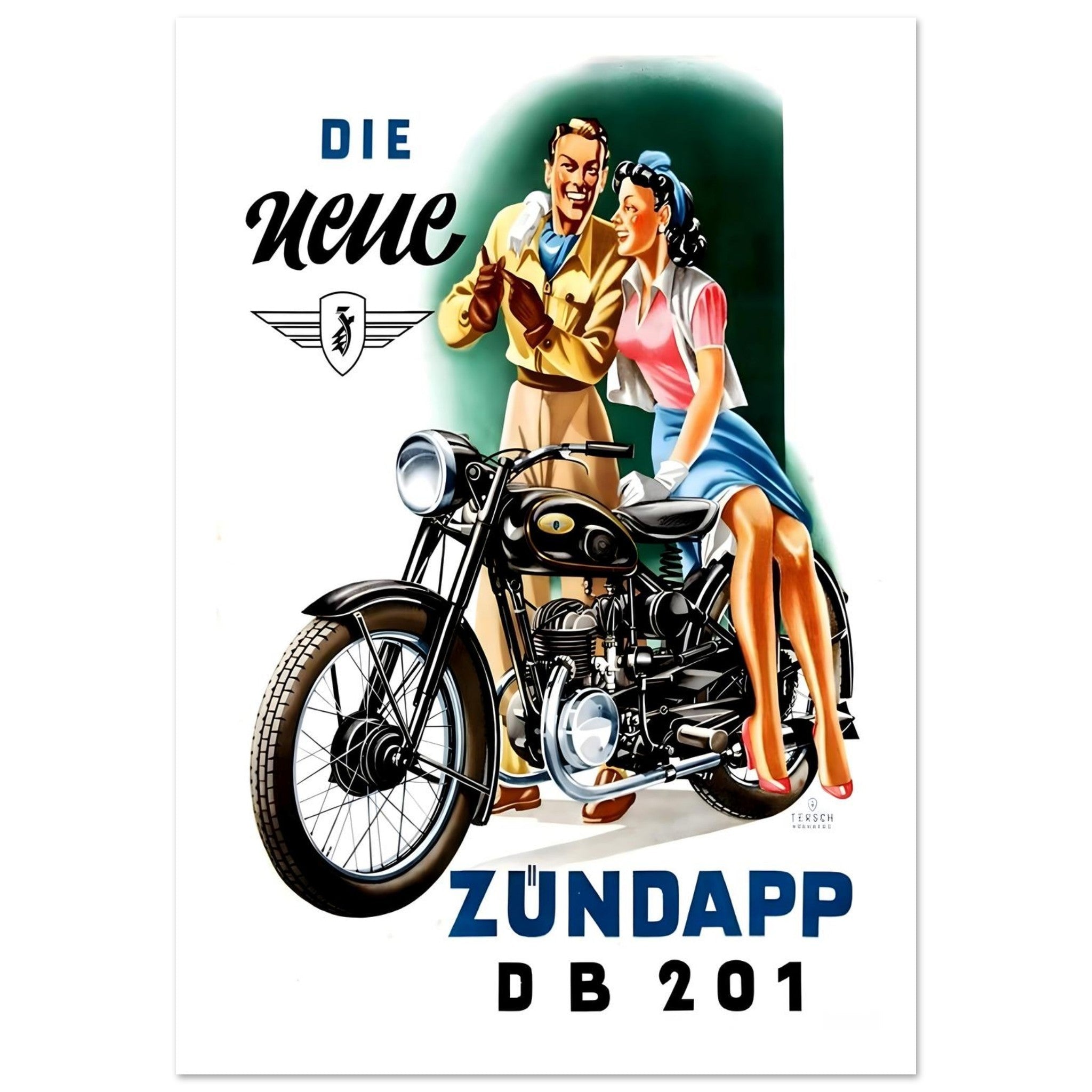 Vintage Zündapp DB 201 Motorcycle Advertisement Poster - Transit Art