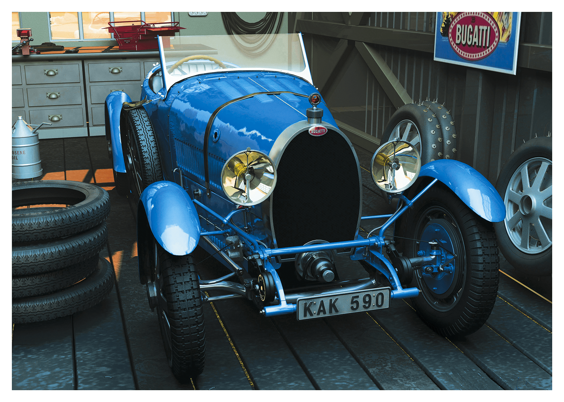 Bugatti in garage - Color - Transit Art