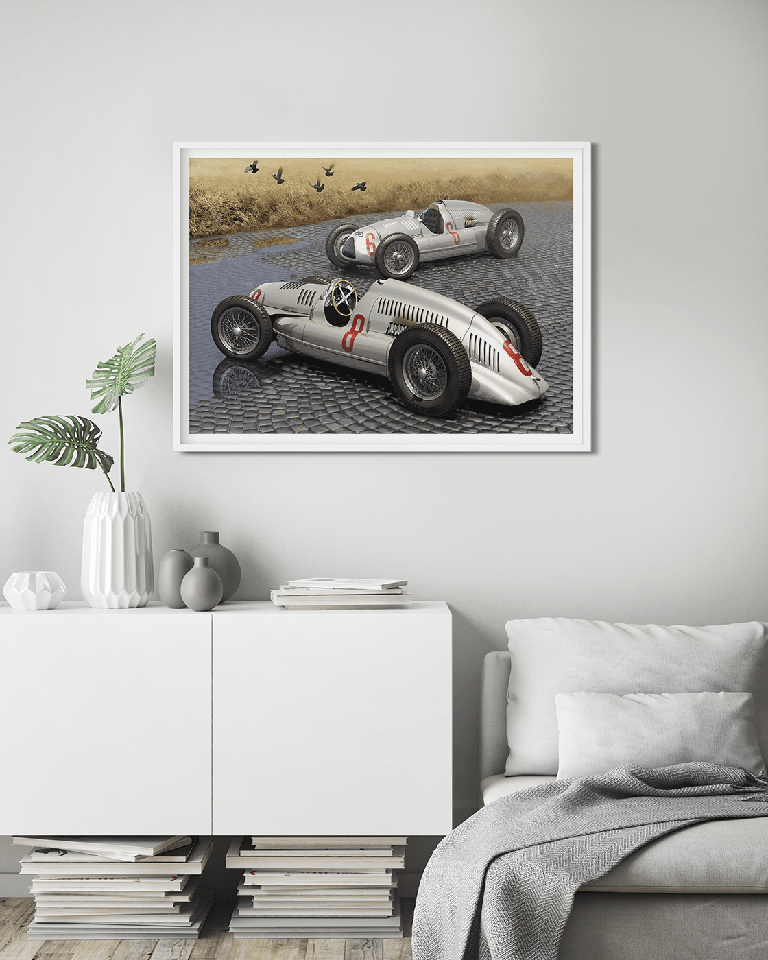 German Birds II, Auto Union Type D on cobble stones. The Auto Union Type D is a legendary vehicle that has captured the hearts of car enthusiasts for decades. Originally built in the mid-1930s, this iconic racing car has recently undergone a remarkable re