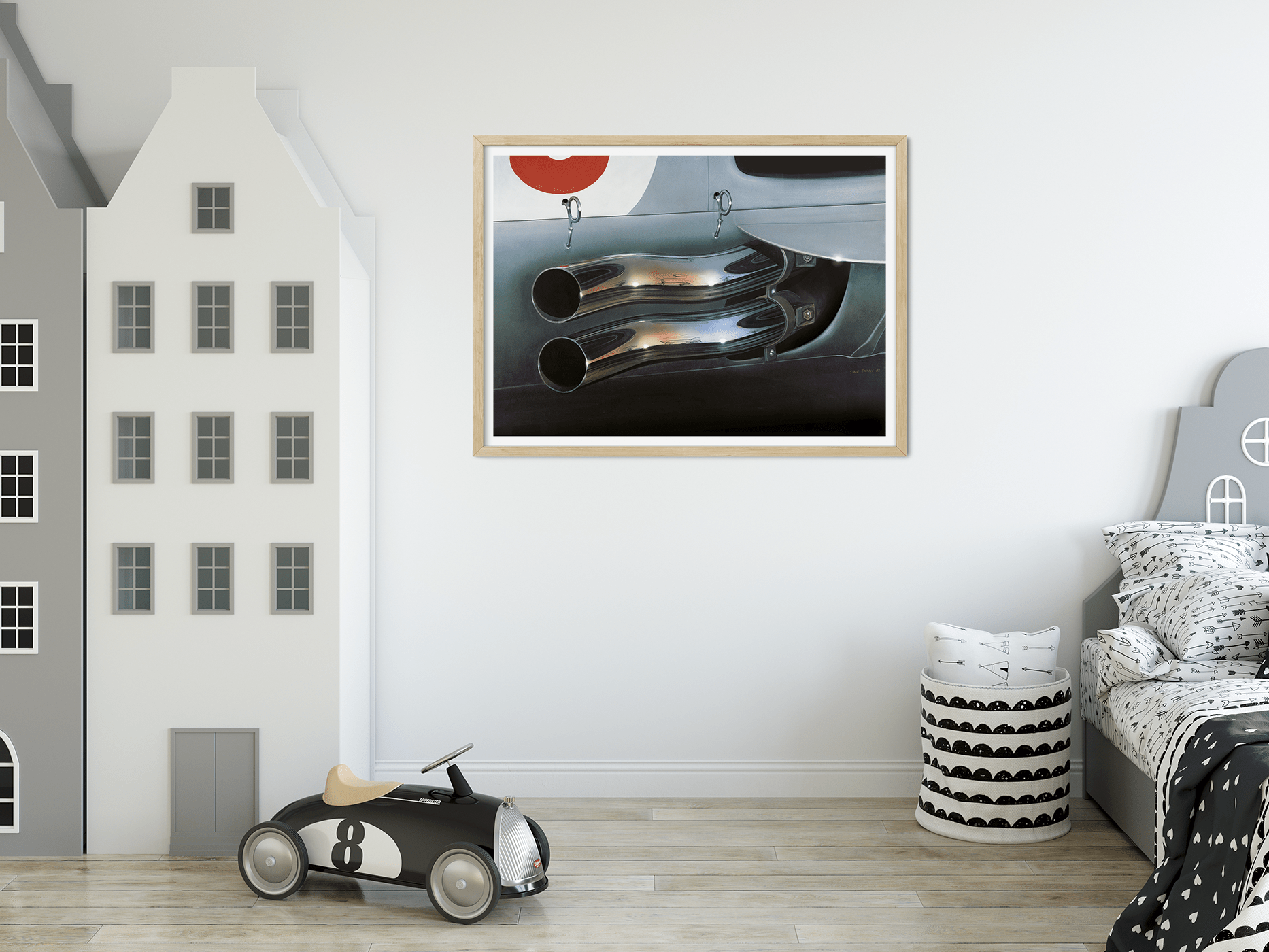 Mercedes W-196 Exhaust Stack, A detailed view of Mercedes W-196 exhaust pipes. The Mercedes W-196 was unveiled in the 1950s and quickly made its mark on the world stage of Formula One racing. Designed with cutting-edge technology and aerodynamic features,