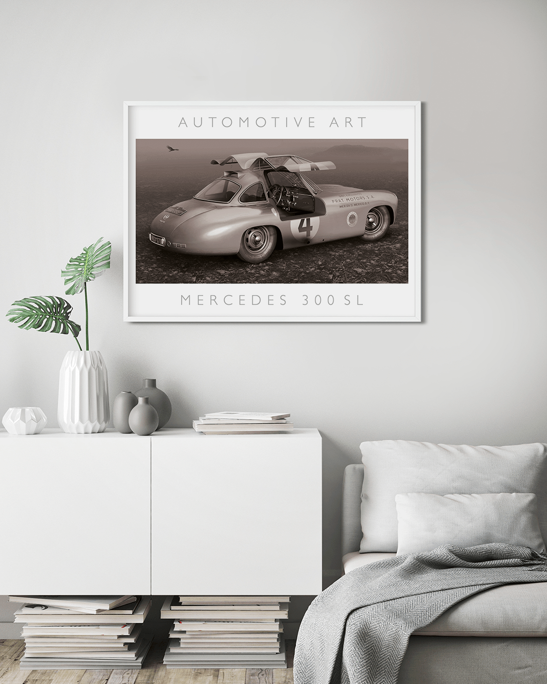 Mexican Dusk - BW, Mercedes 300 SL at Carrera Panamericana in Mexico. In 1952, the Mercedes 300 SL made its inaugural appearance at the Carrera Panamericana, capturing the hearts of motorsport enthusiasts around the world. The race, spanning over 2,000 ki