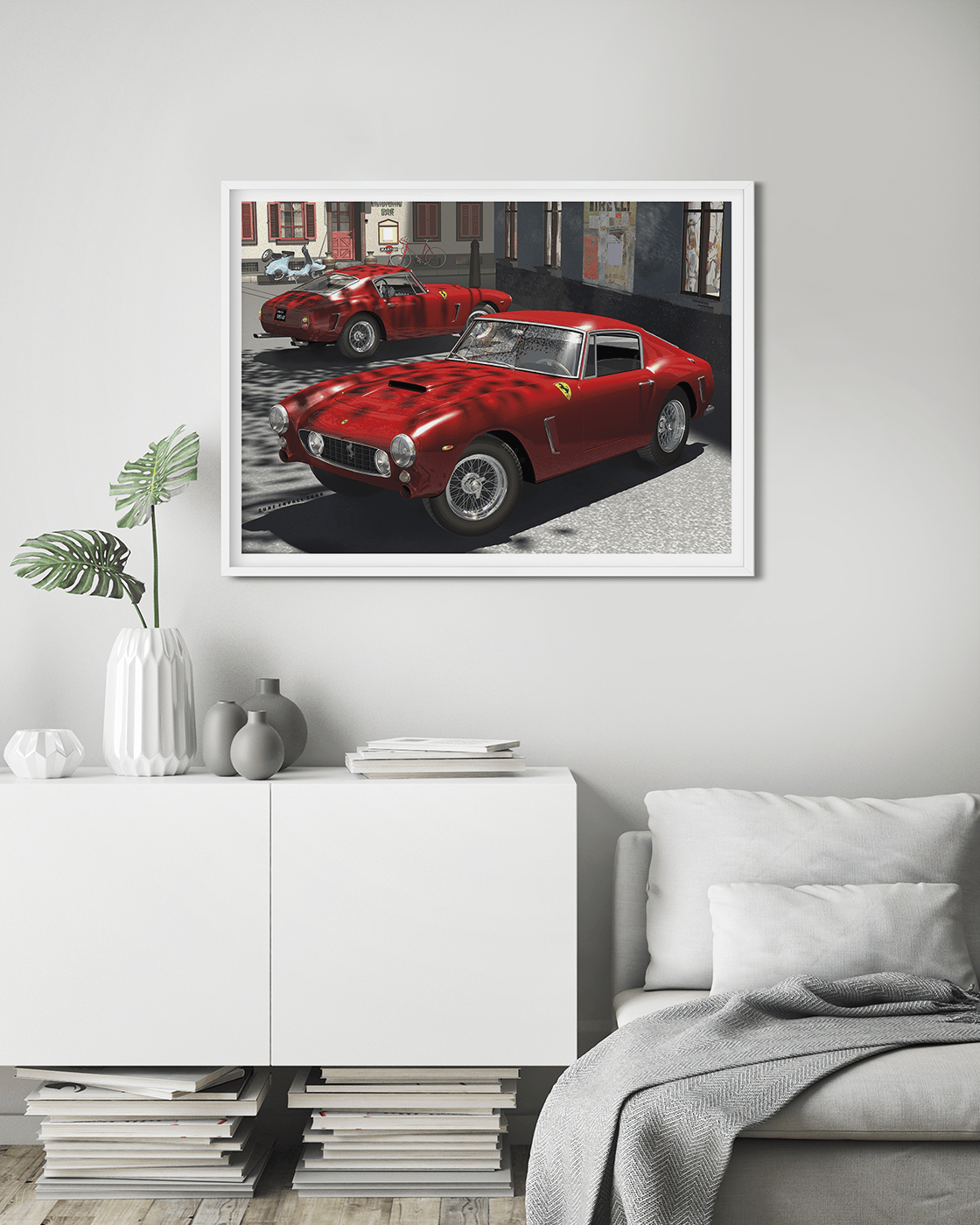 The Most Beautiful, Ferrari´s on a square in an italian village. The Ferrari 250 SWB, which stands for "Short Wheelbase," was produced by the legendary Italian automaker Ferrari between 1959 and 1963. Designed by Pininfarina, this stunning masterpiece epi