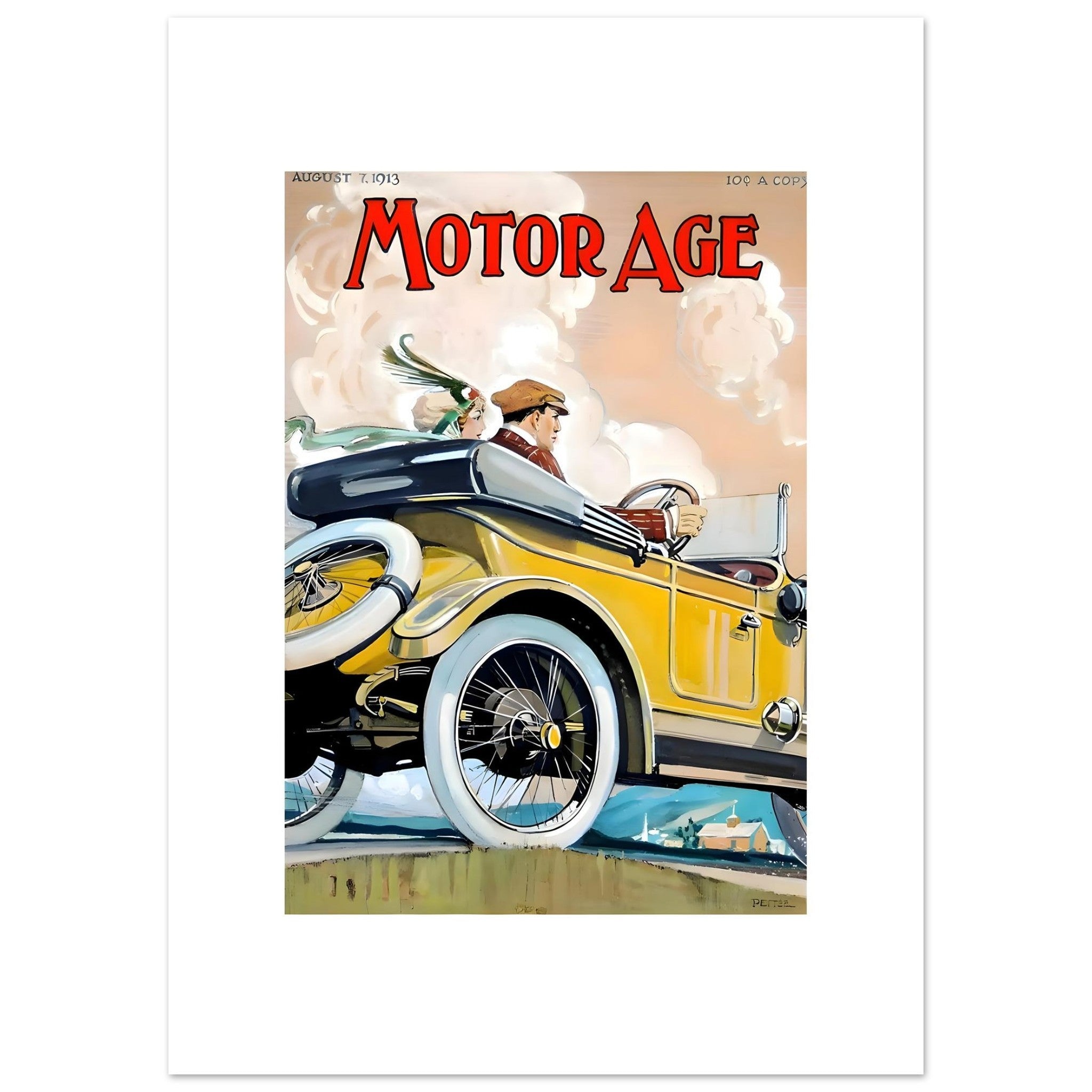1913 Motor Age Golden Touring Car Poster - Transit Art