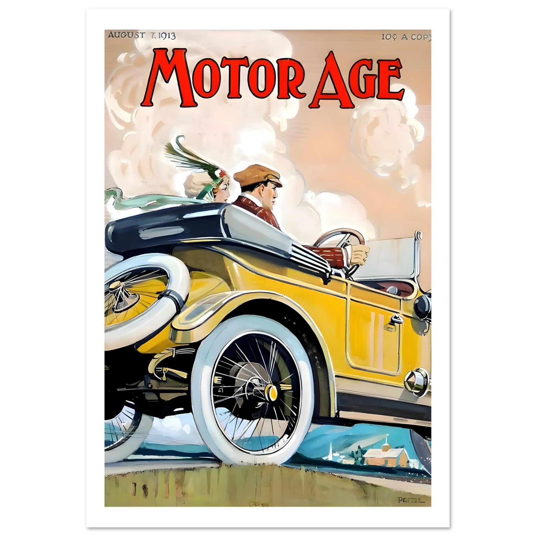 1913 Motor Age Golden Touring Car Poster - Transit Art