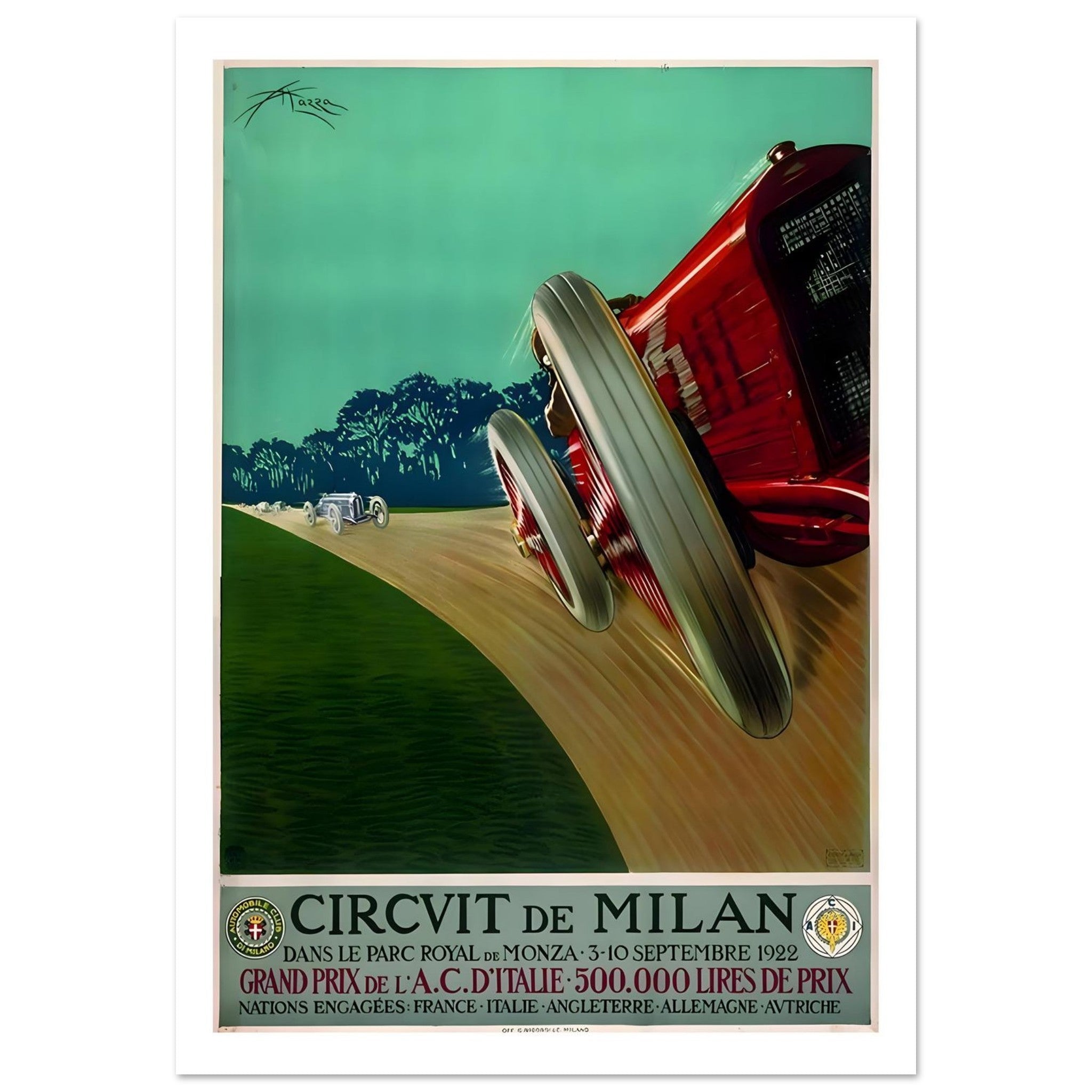 1922 Circuit de Milan Monza Grand Prix Poster - Transit Art