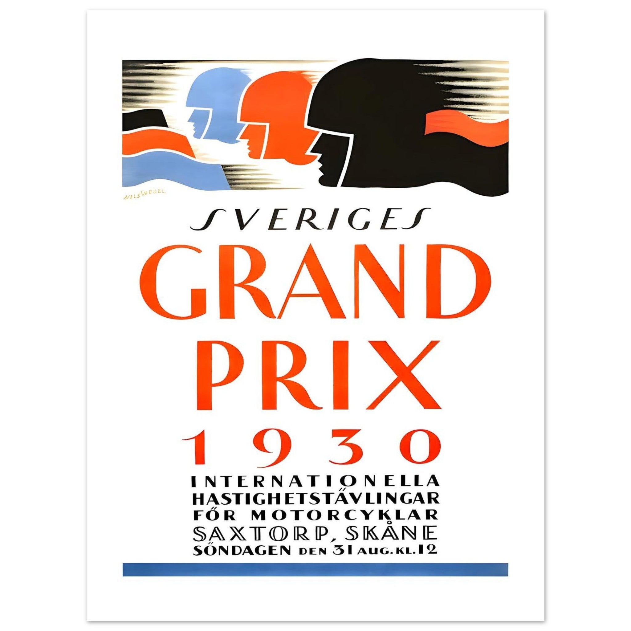 1930 Sweden Grand Prix Motorcycle Race Poster - Transit Art