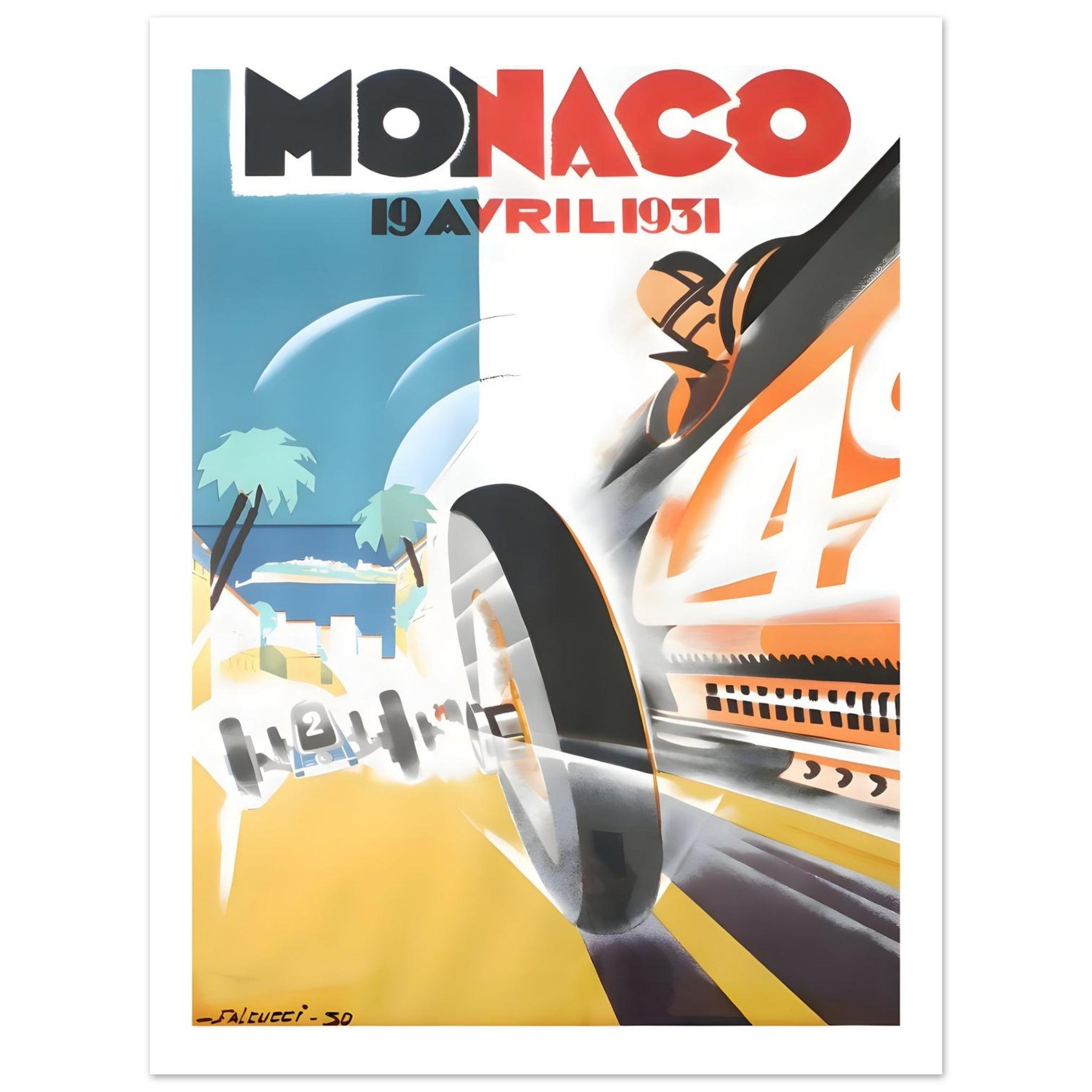 1931 Monaco Grand Prix Riviera Speed Poster - Transit Art