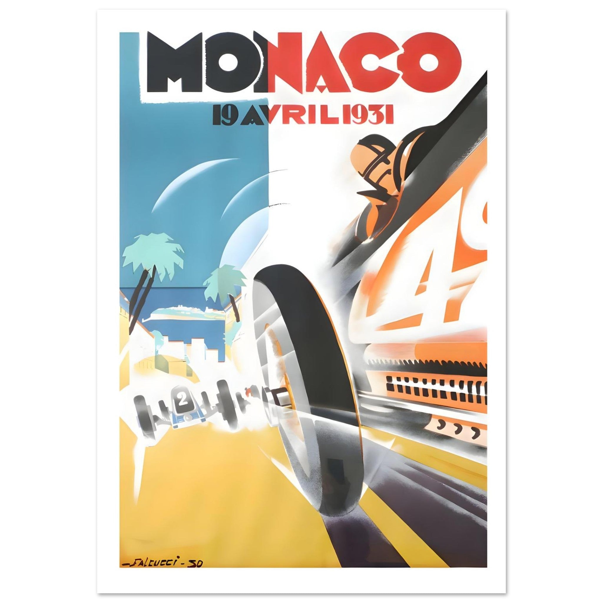 1931 Monaco Grand Prix Riviera Speed Poster - Transit Art