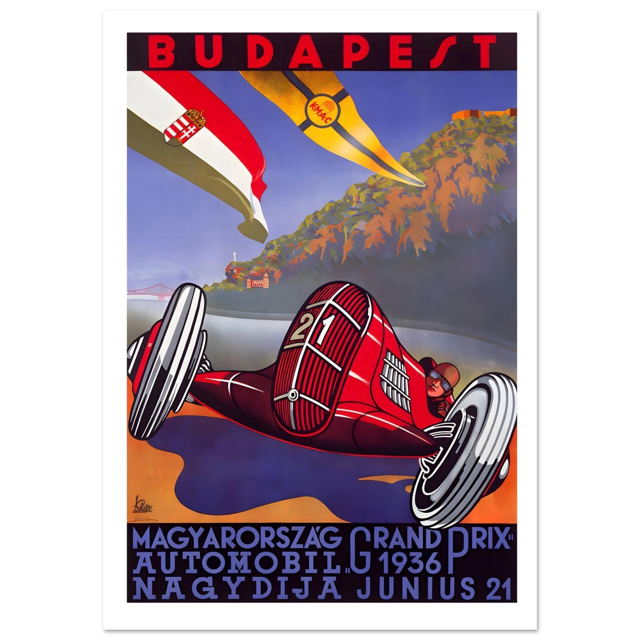 1936 Budapest Grand Prix Vintage Racing Poster - Transit Art