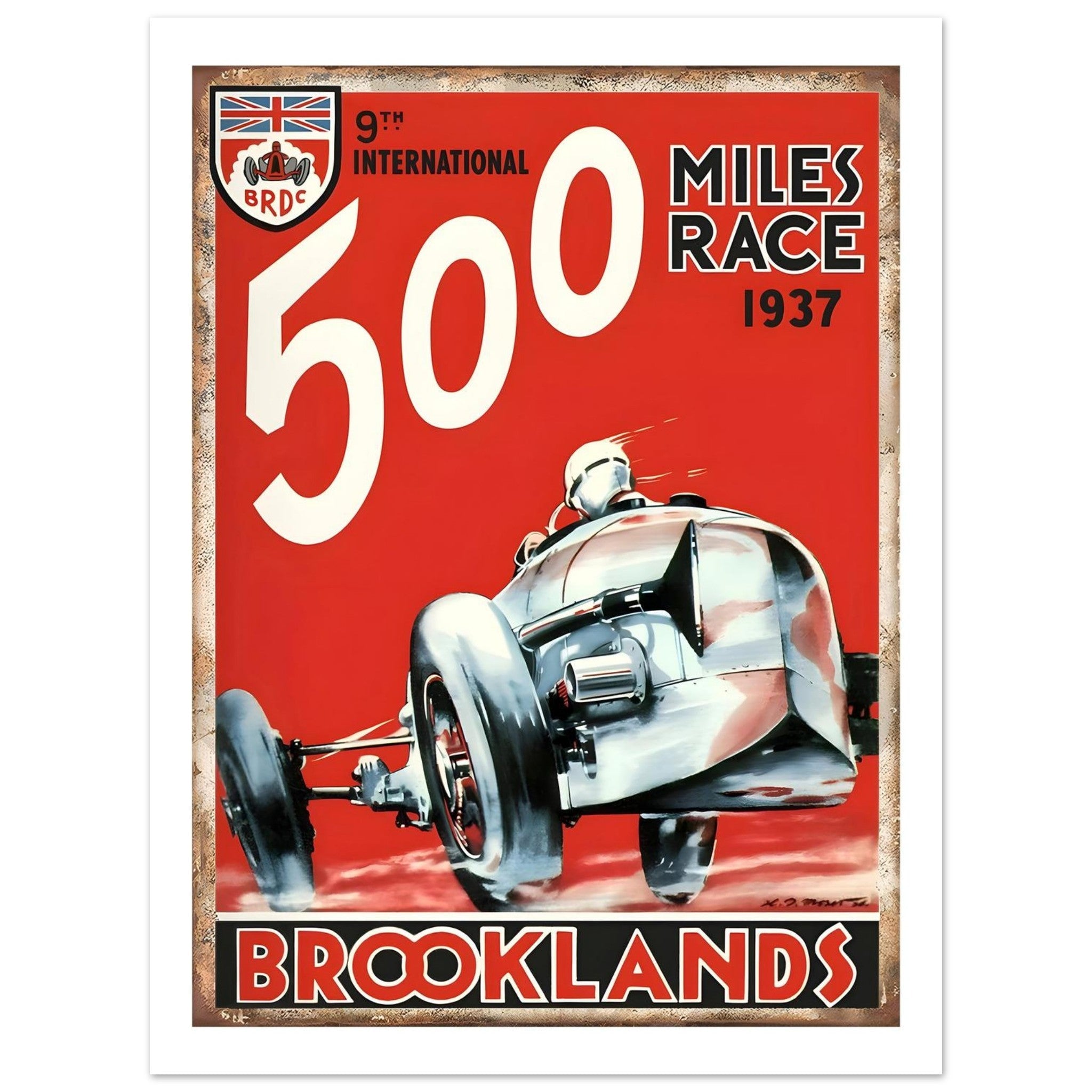 1937 Brooklands 500 Miles Race Poster - Transit Art