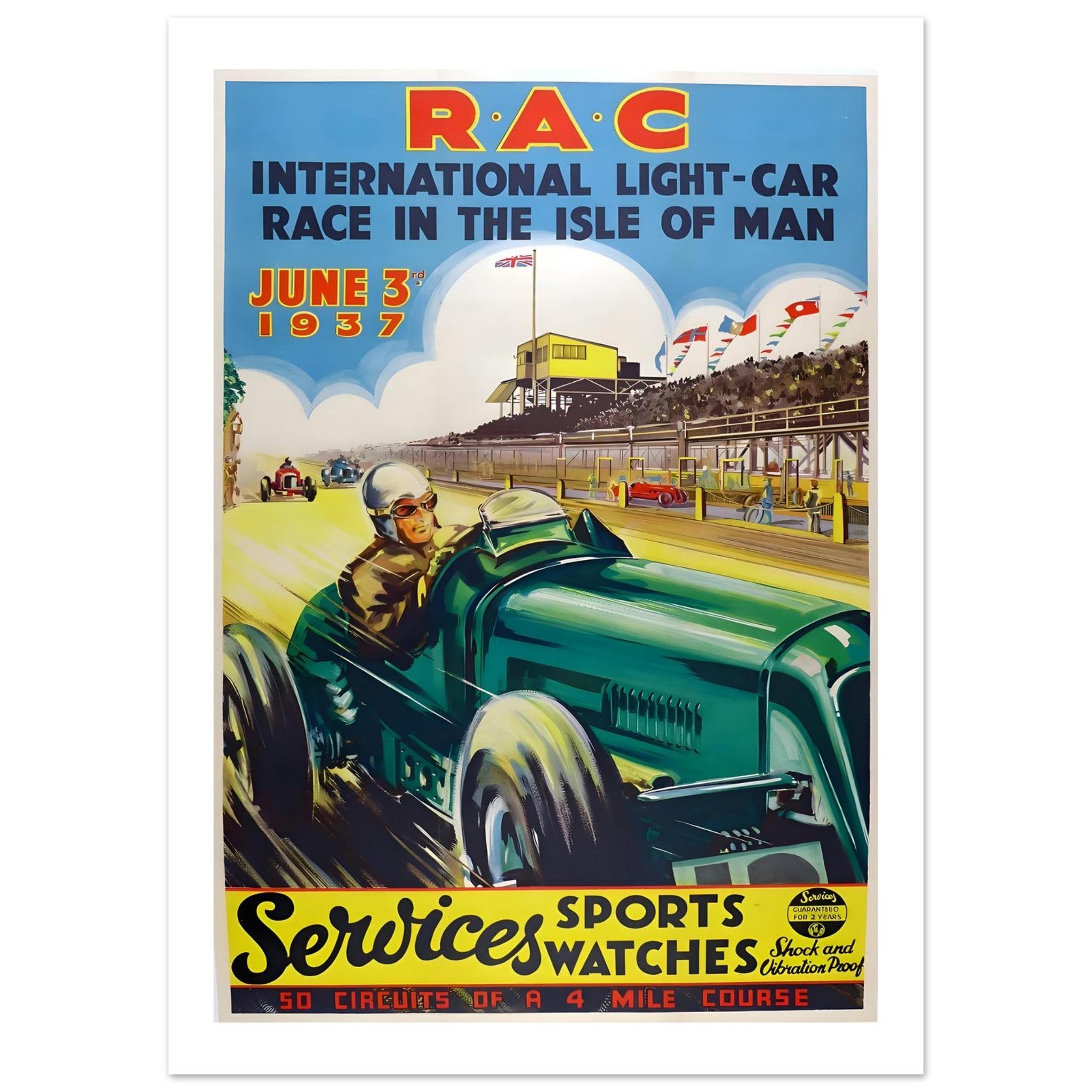 1937 RAC International Light - Car Race Isle of Man Poster - Transit Art