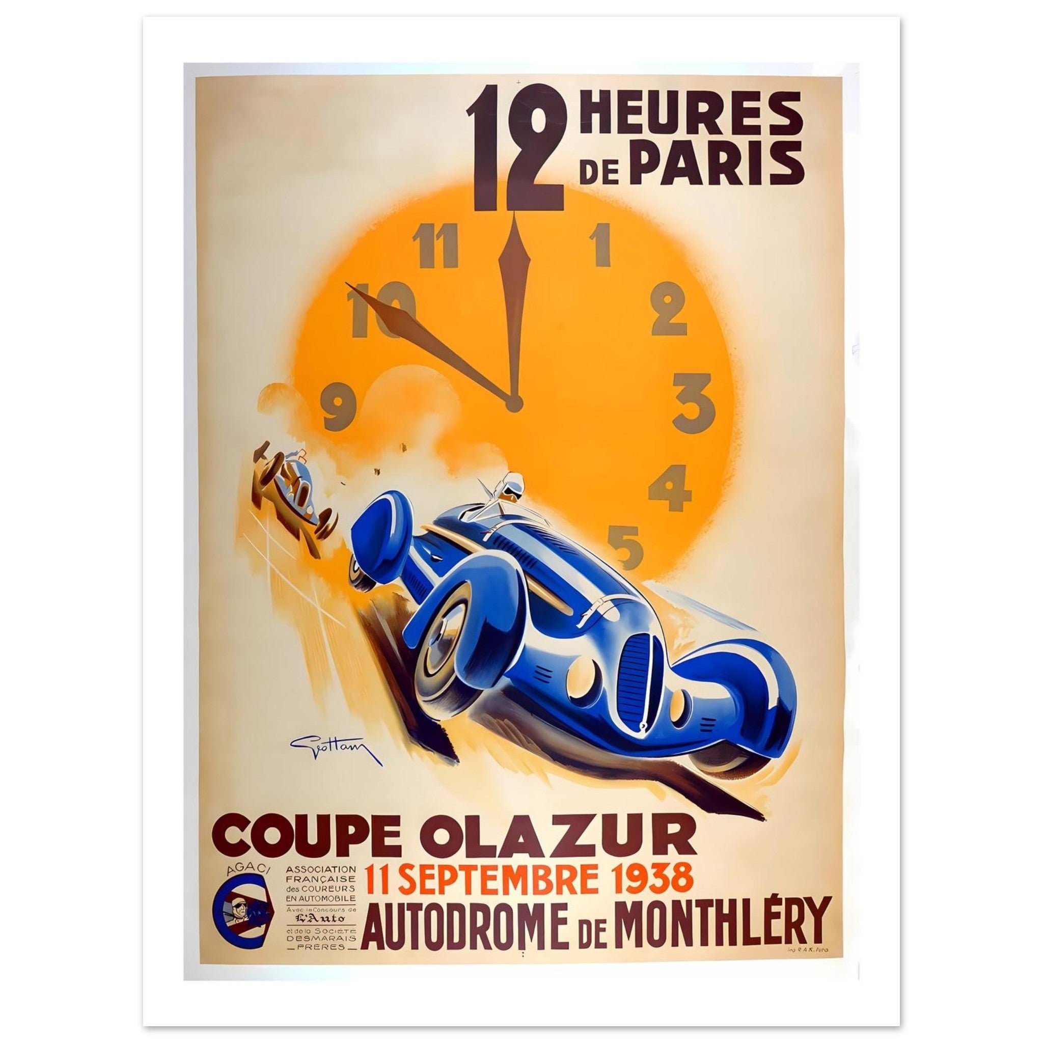 1938 12 Heures de Paris Coupe Olazur Poster - Transit Art