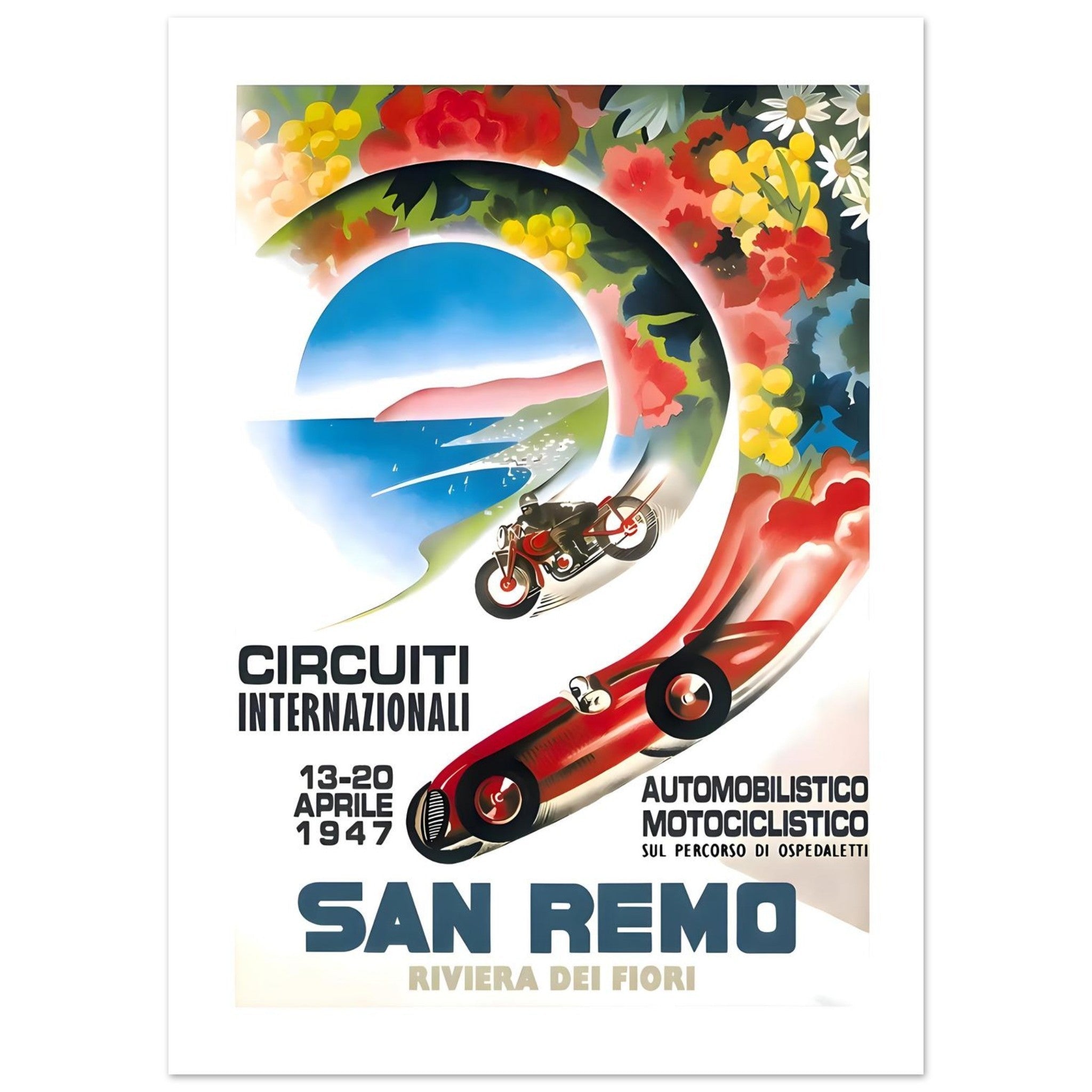 1947 San Remo International Motorcycle Racing Poster - Transit Art