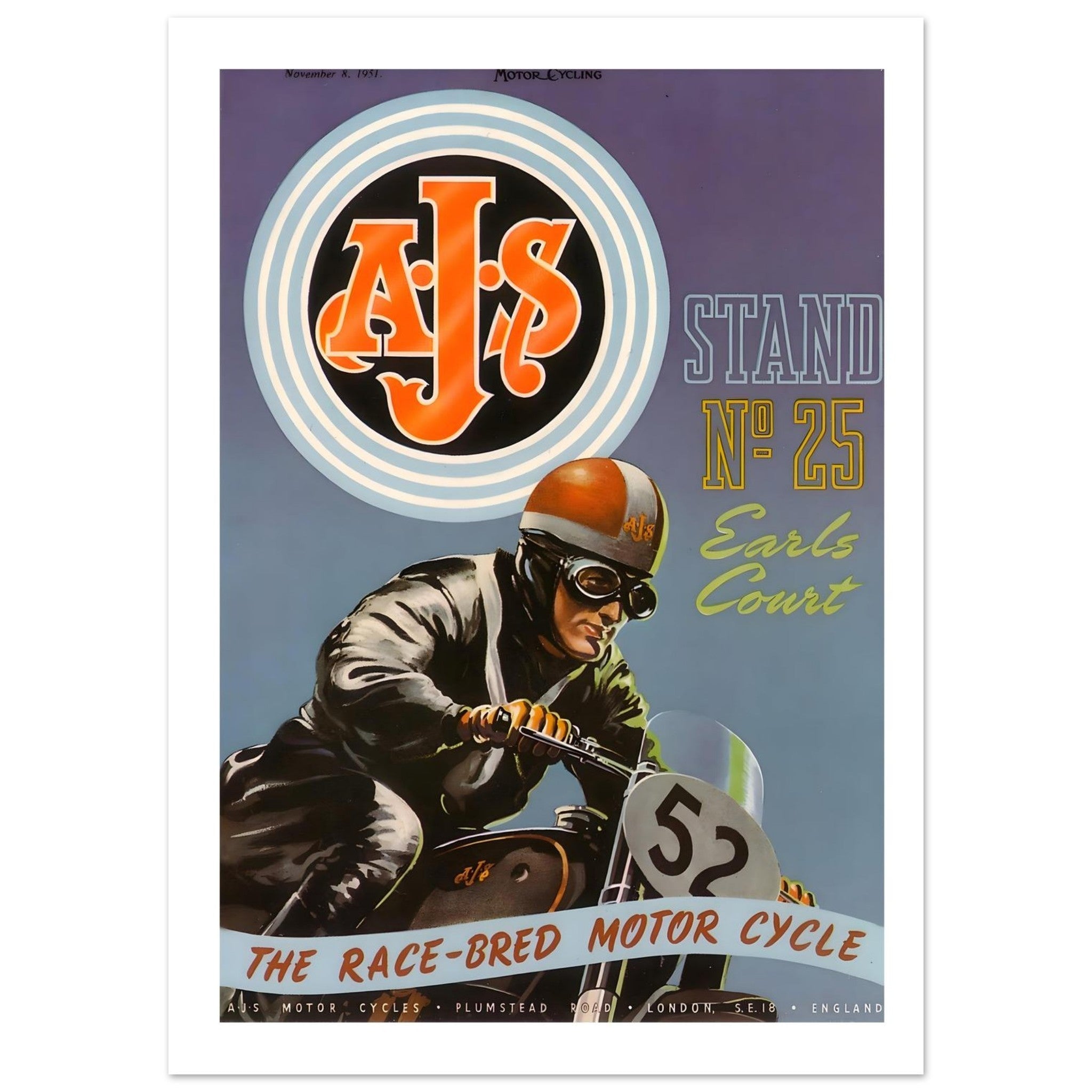 1951 AJS Race Bred Earls Court Poster - Transit Art