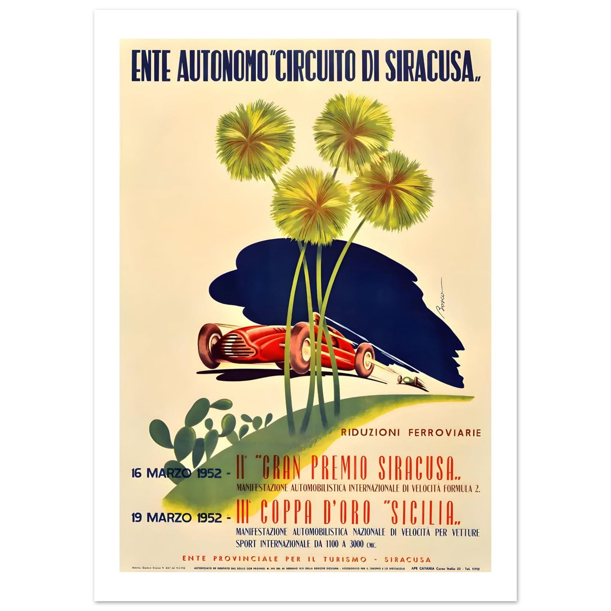 1952 Gran Premio Siracusa &amp; Coppa d’Oro Sicilia Poster - Transit Art