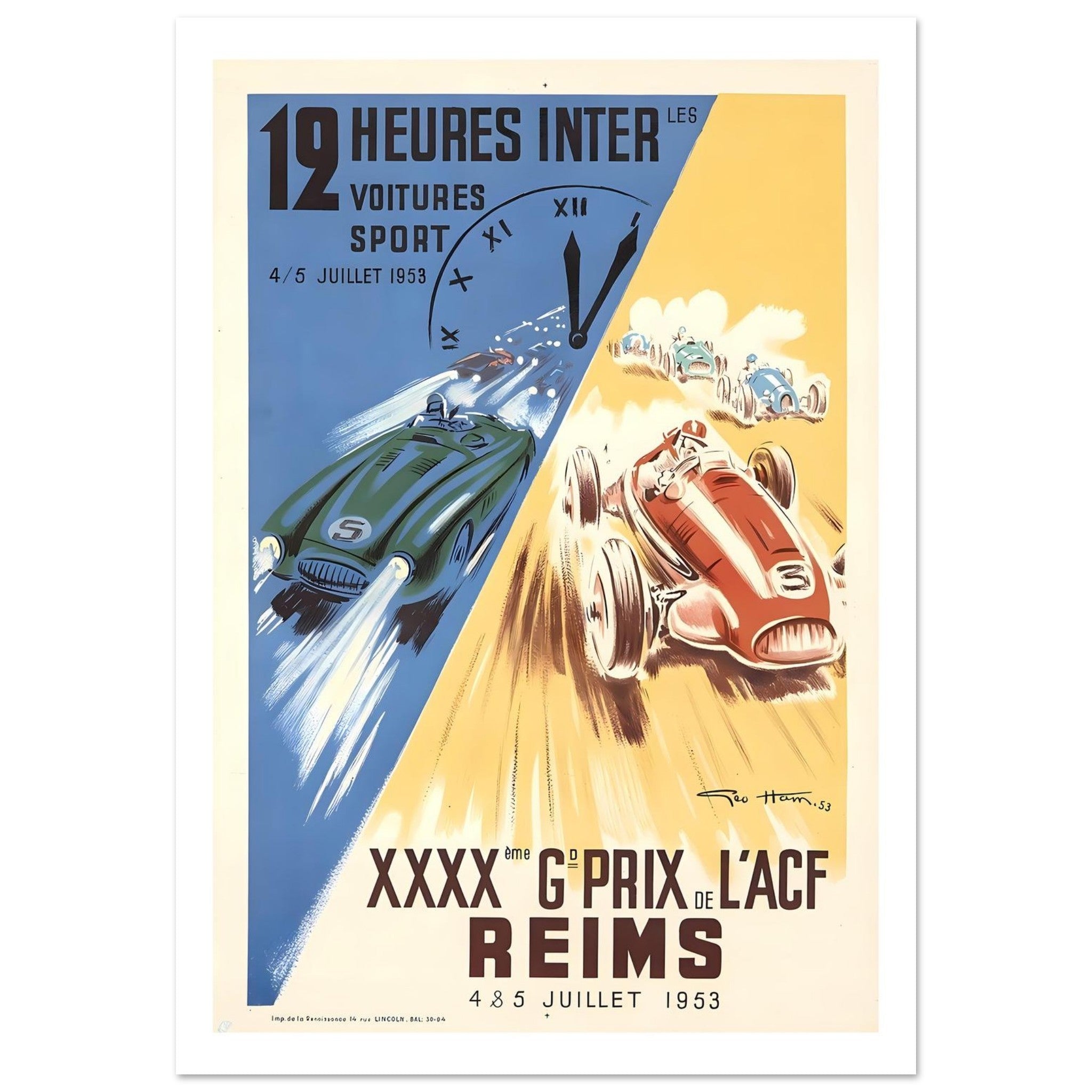 1953 Reims 12 Heures &amp; Grand Prix Poster - Transit Art