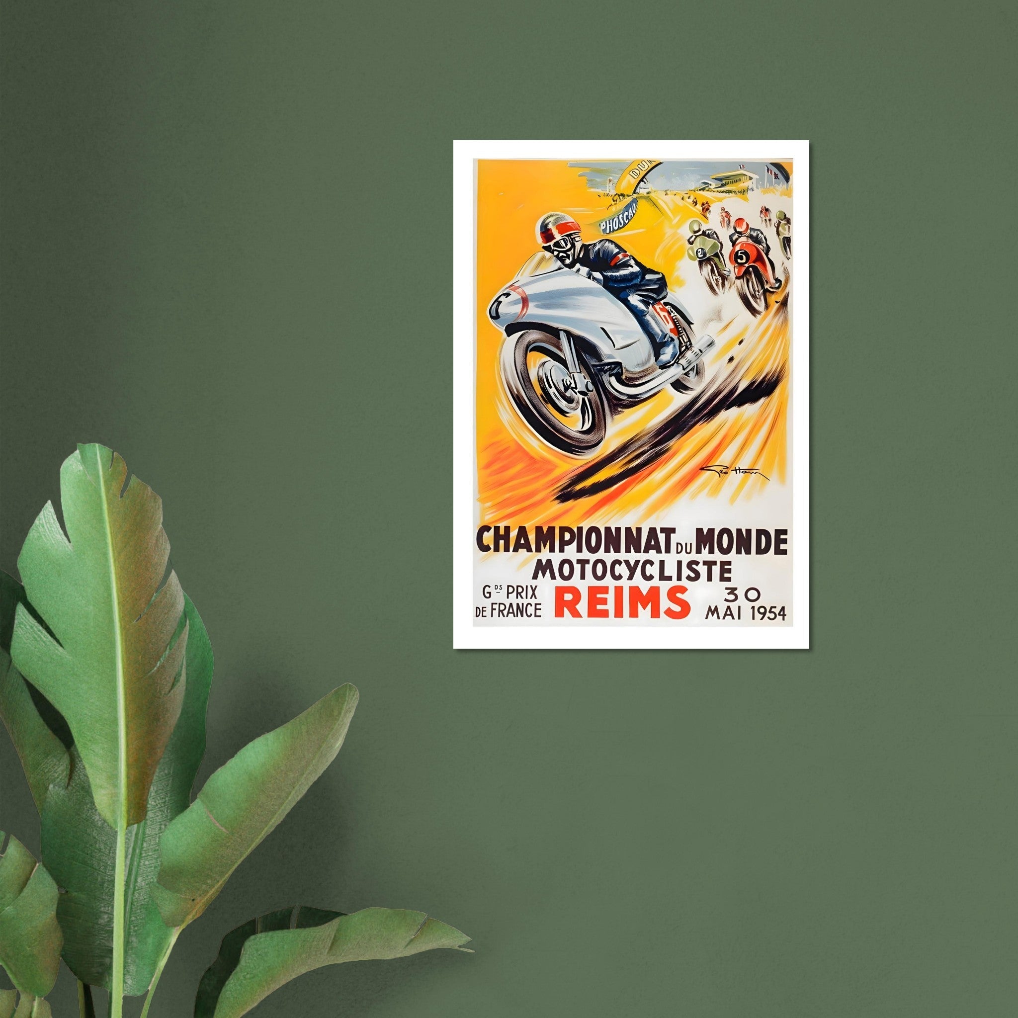 1954 French Grand Prix Reims Motorcycle Racing Poster - Transit Art