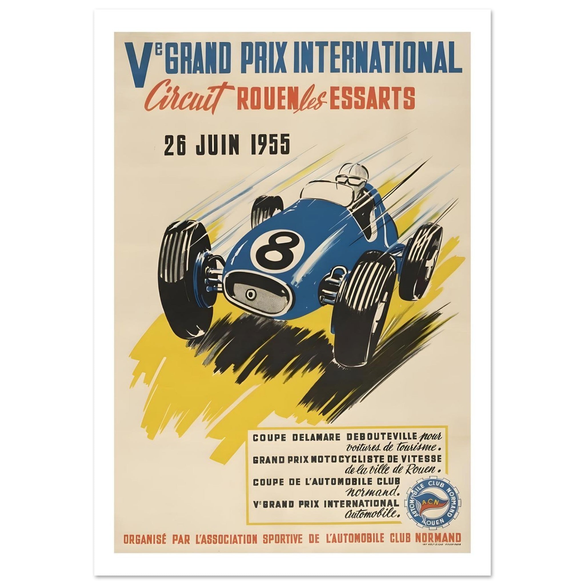 1955 Rouen - les - Essarts Grand Prix International Poster - Transit Art