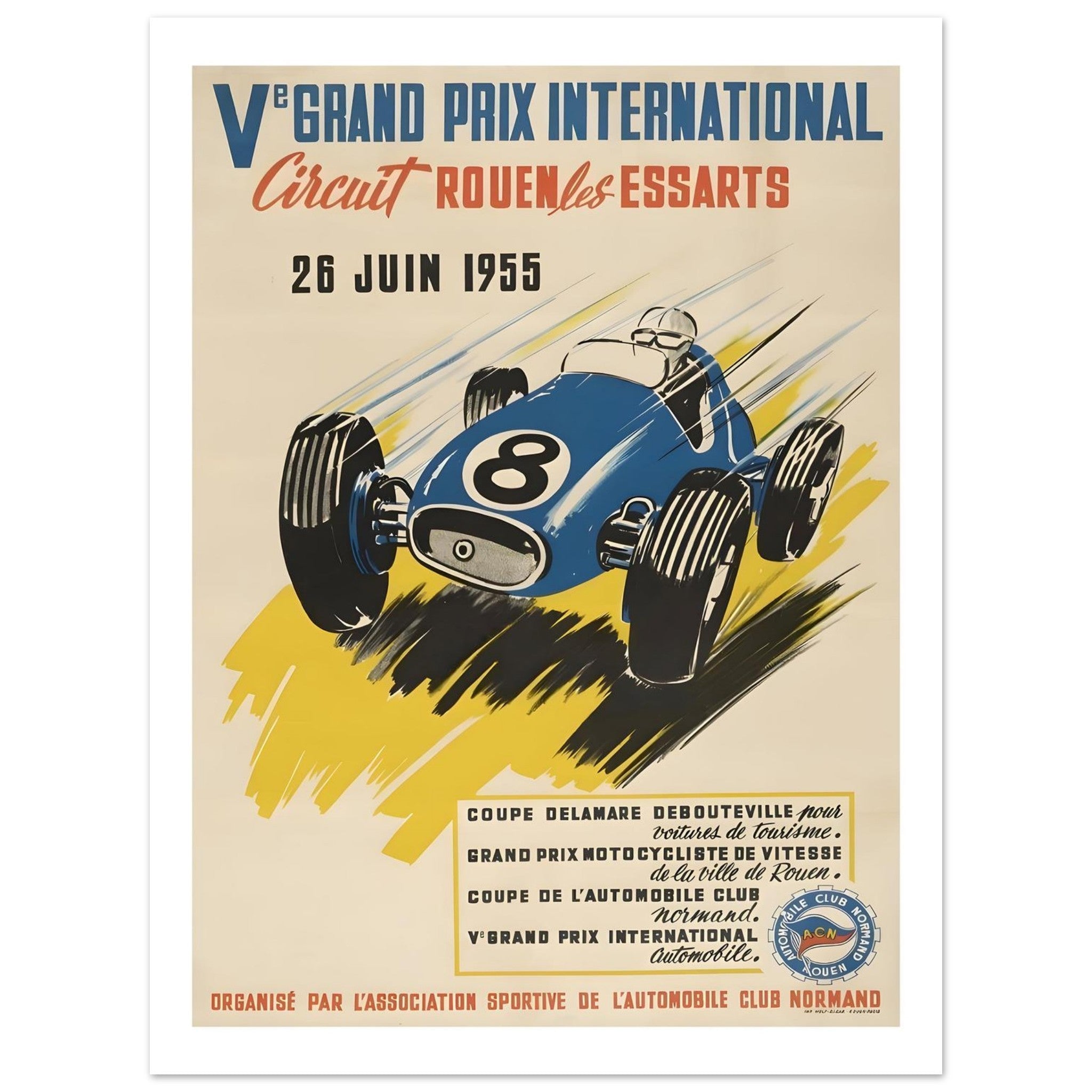 1955 Rouen - les - Essarts Grands Prix International Poster - Transit Art