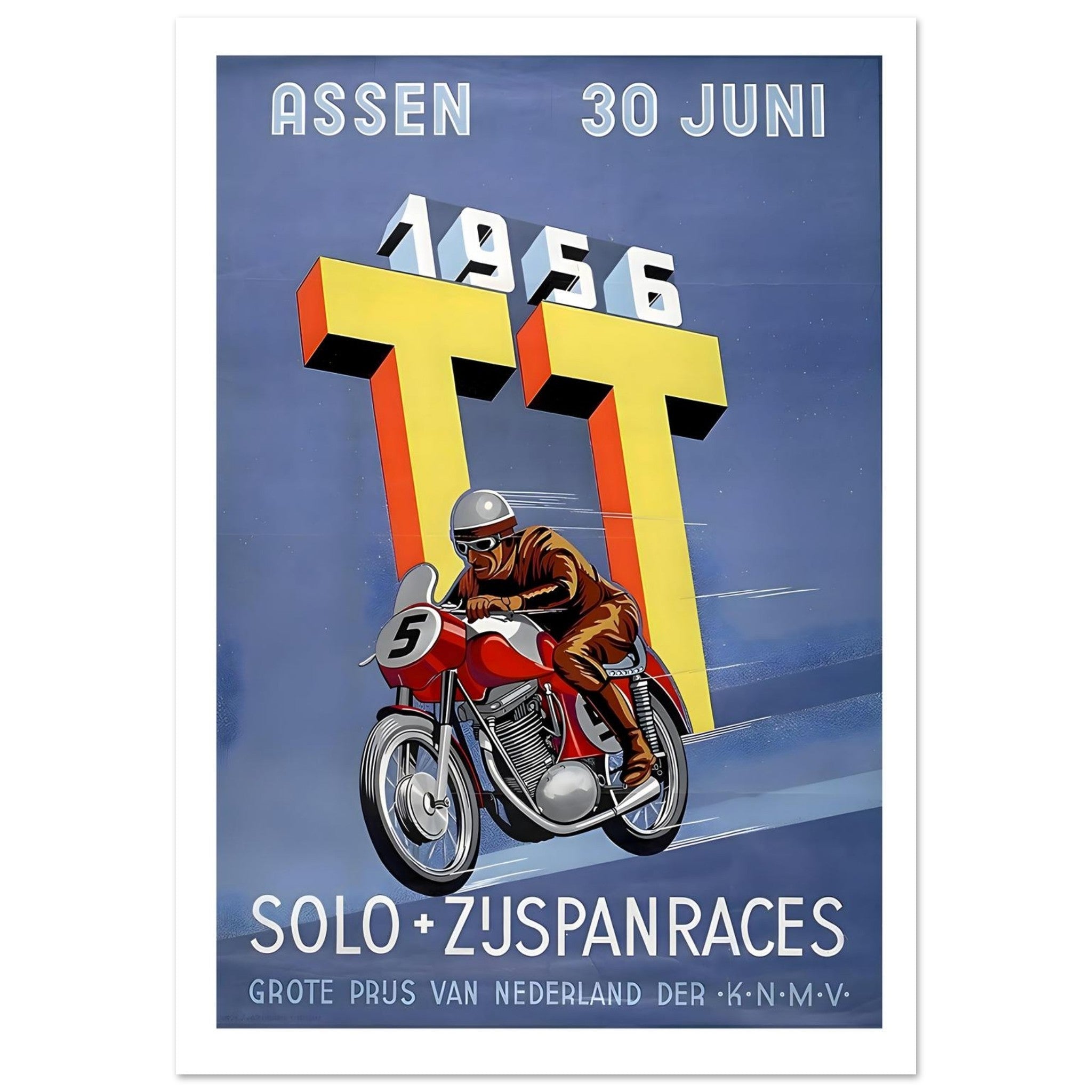 1956 Assen TT Motorcycle Race Poster - Transit Art