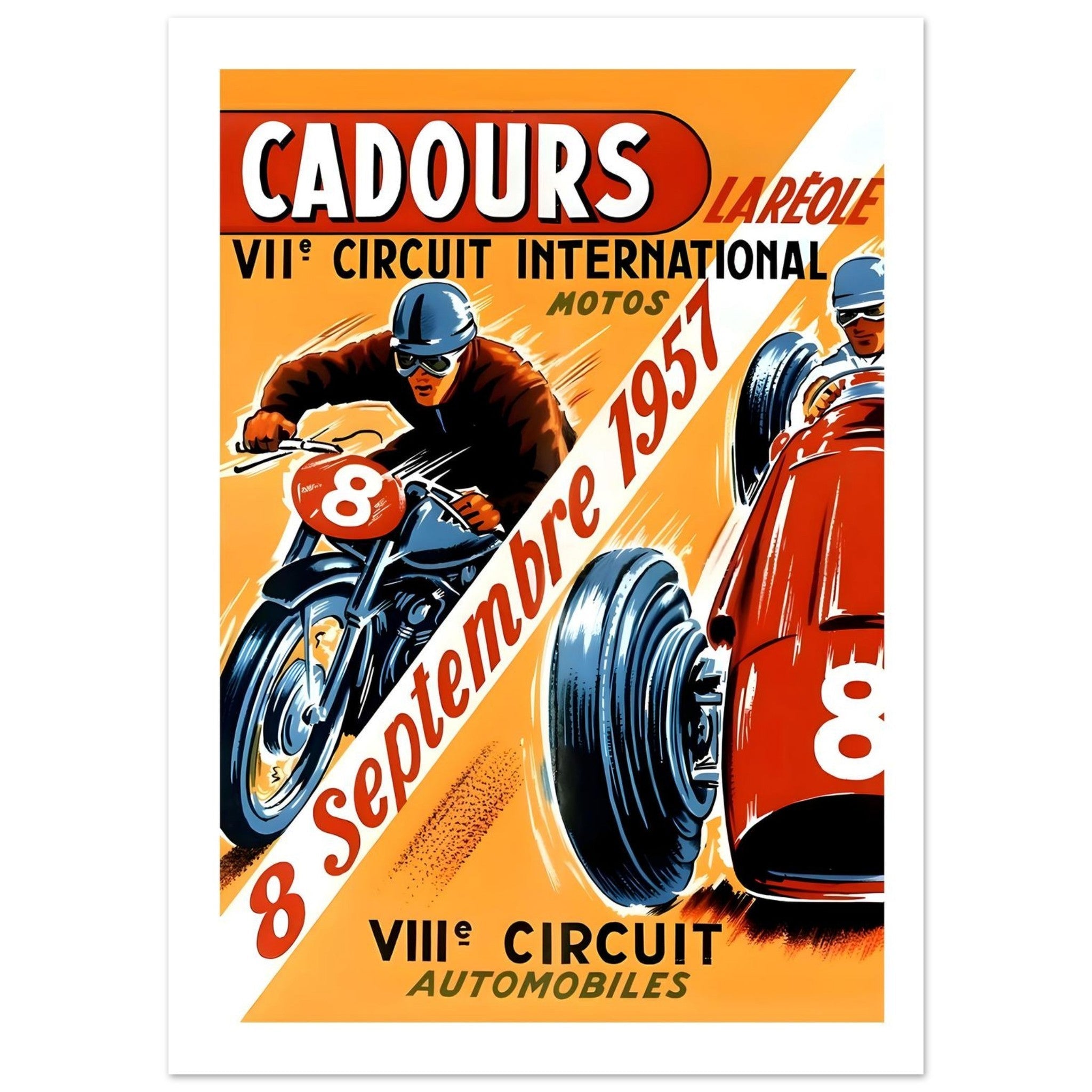 1957 Cadours International Circuit Motos &amp; Automobiles Poster - Transit Art