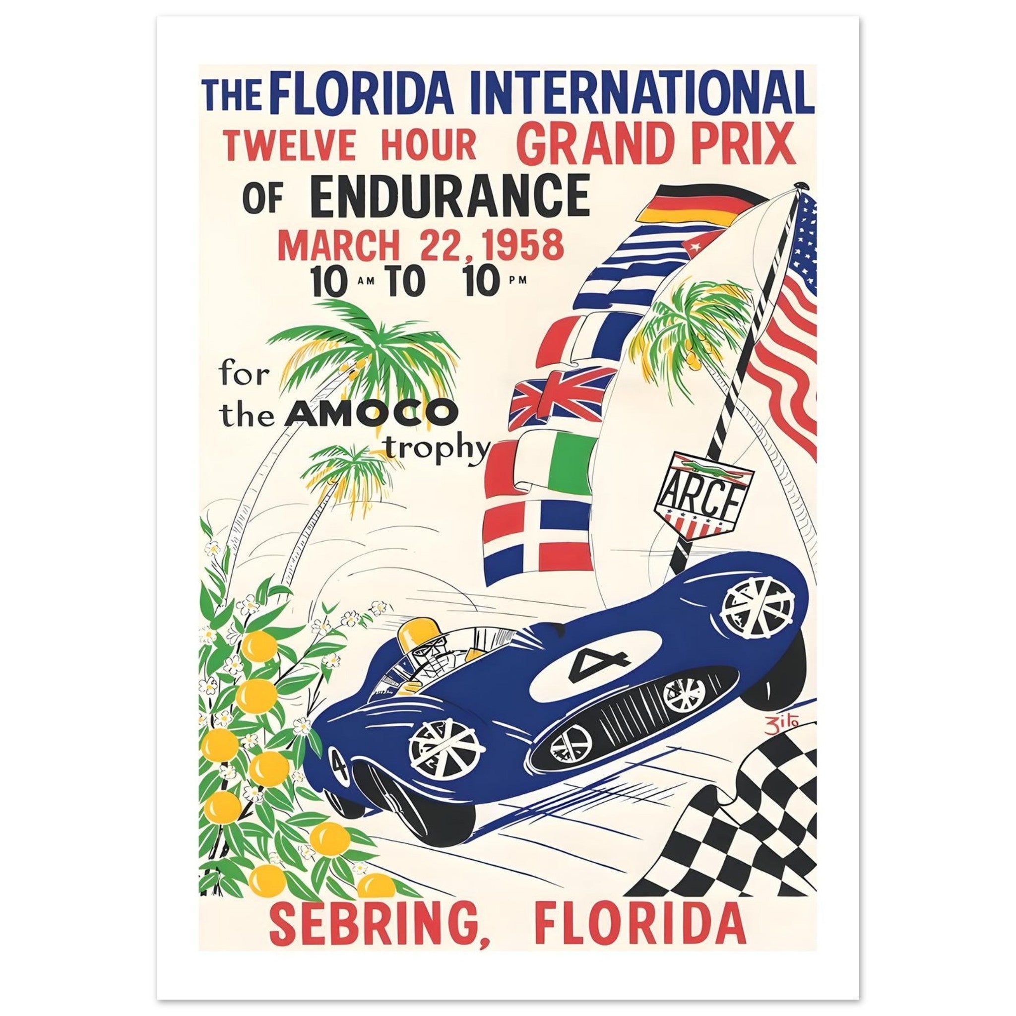 1958 Florida International 12 Hour Grand Prix Sebring Poster - Transit Art