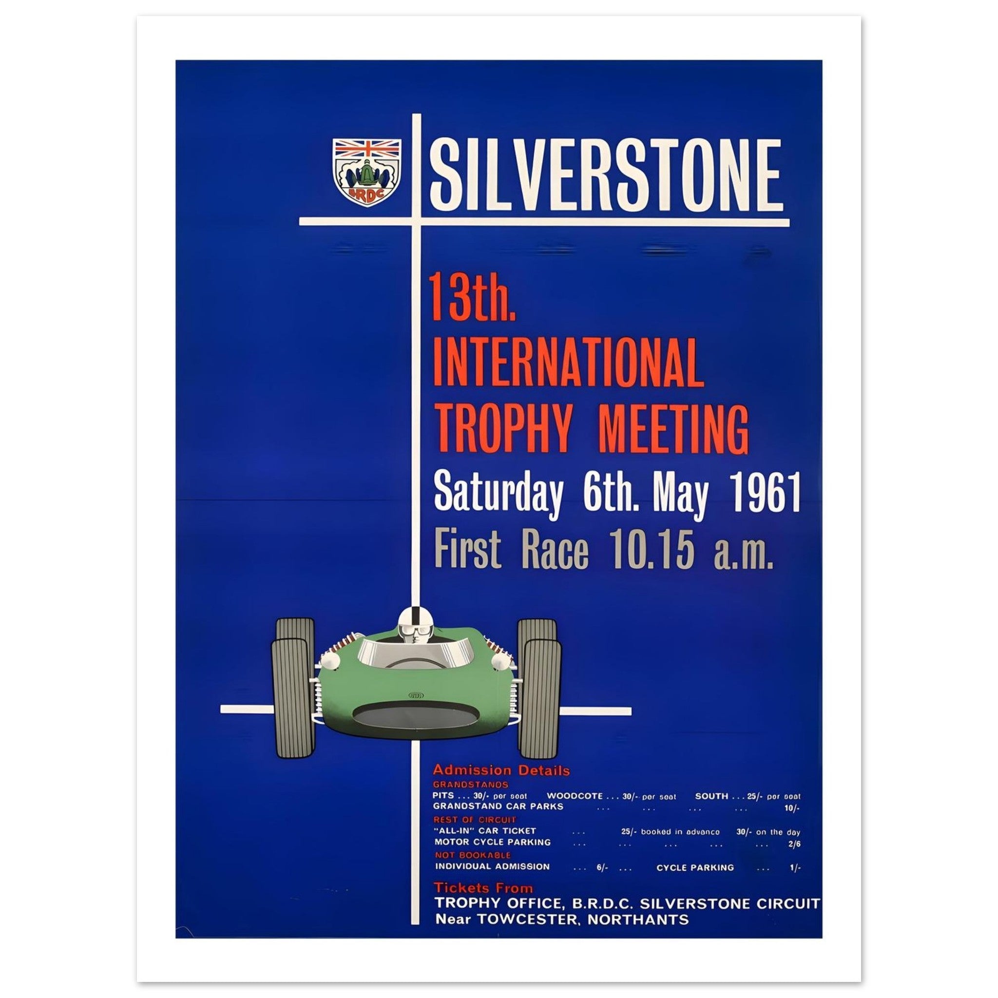 1961 Silverstone 13th International Trophy Meeting Poster - Transit Art