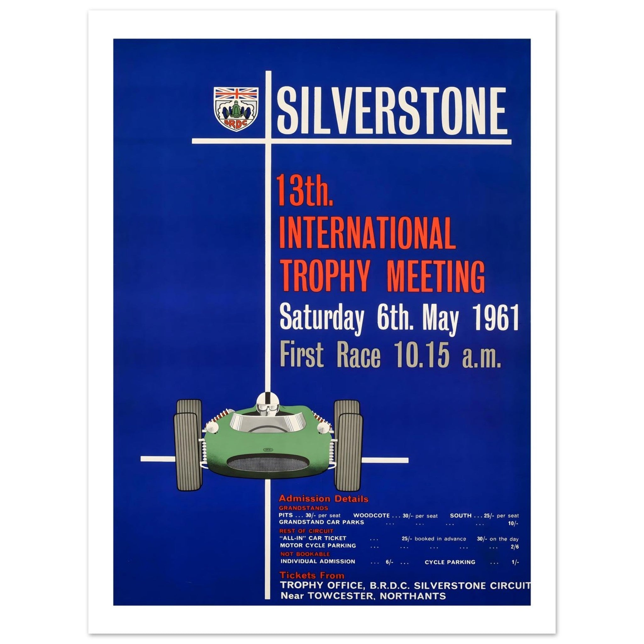 1961 Silverstone 13th International Trophy Meeting's Poster - Transit Art
