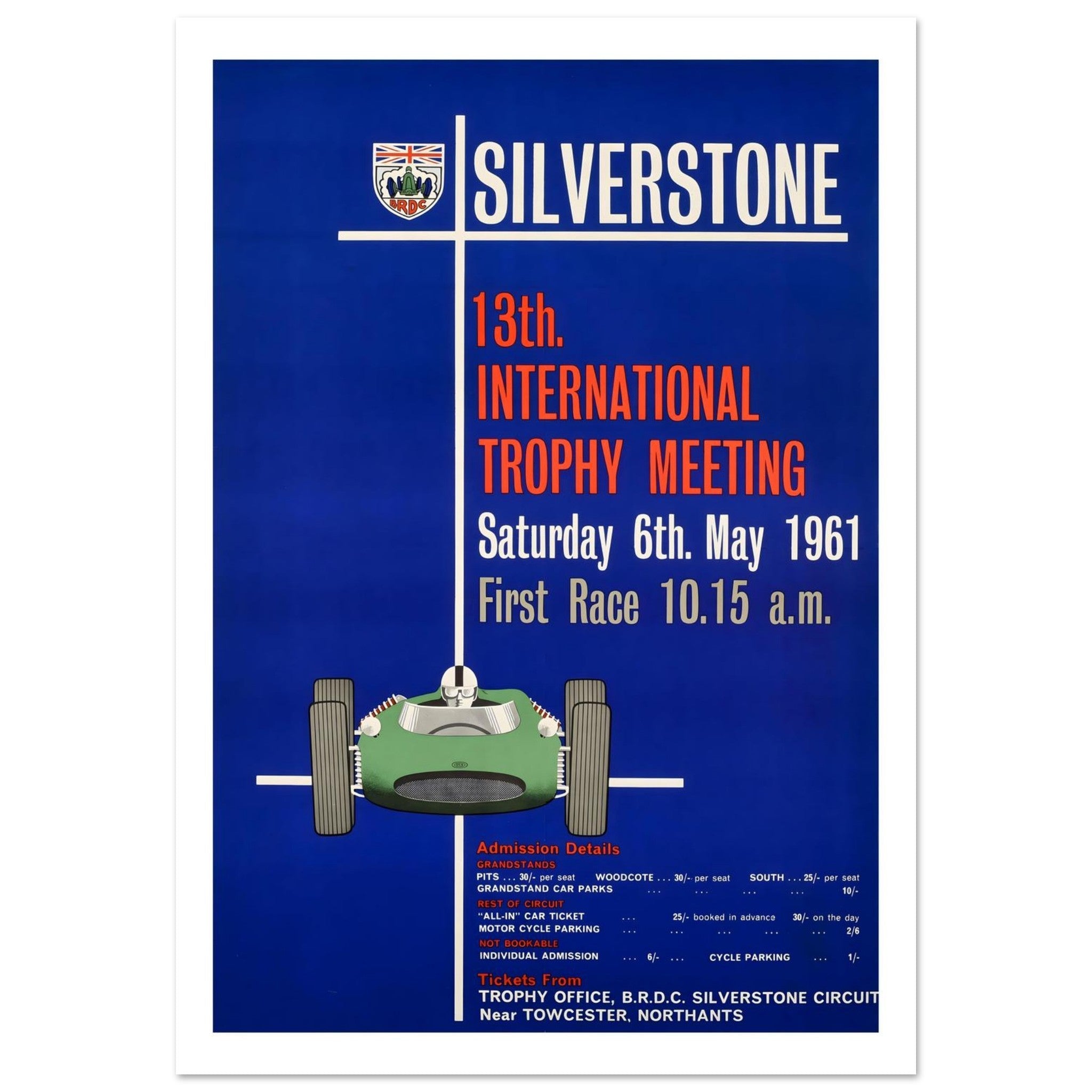 1961 Silverstone 13th International Trophy Meeting's Poster - Transit Art