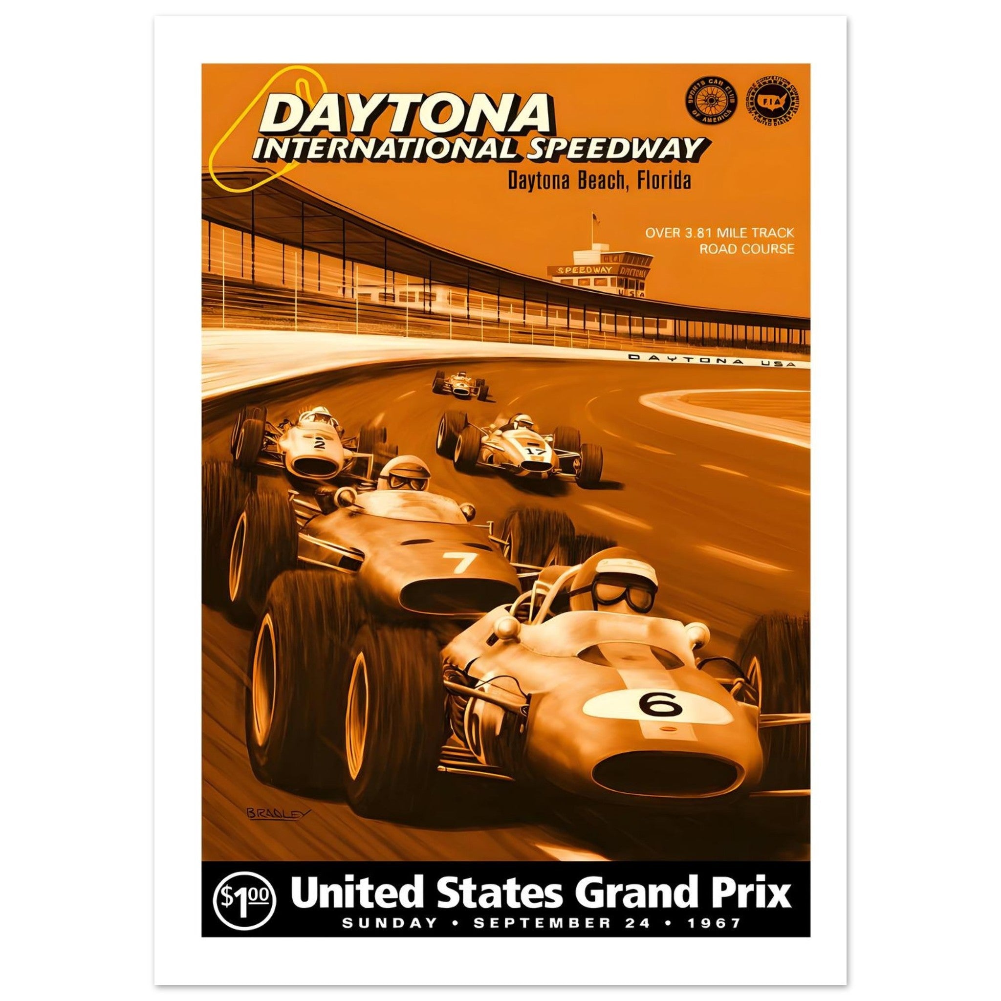 1967 United States Grand Prix at Daytona International Speedway Poster - Transit Art