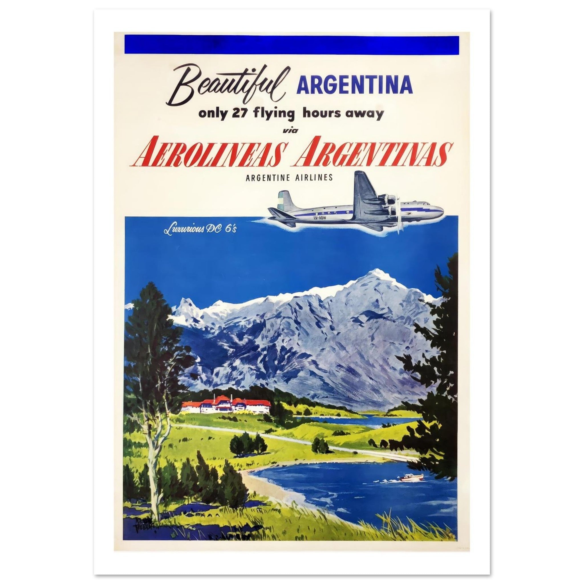 Aerolineas Argentinas: Beautiful Argentina Vintage Travel Poster - Transit Art