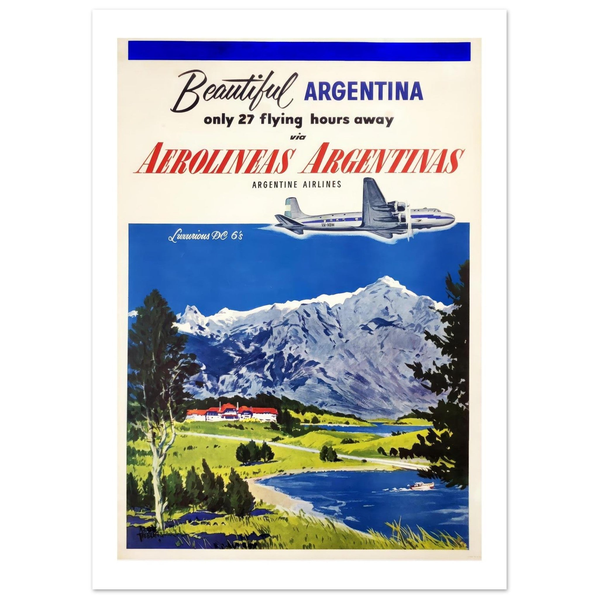 Aerolineas Argentinas: Beautiful Argentina Vintage Travel Poster - Transit Art