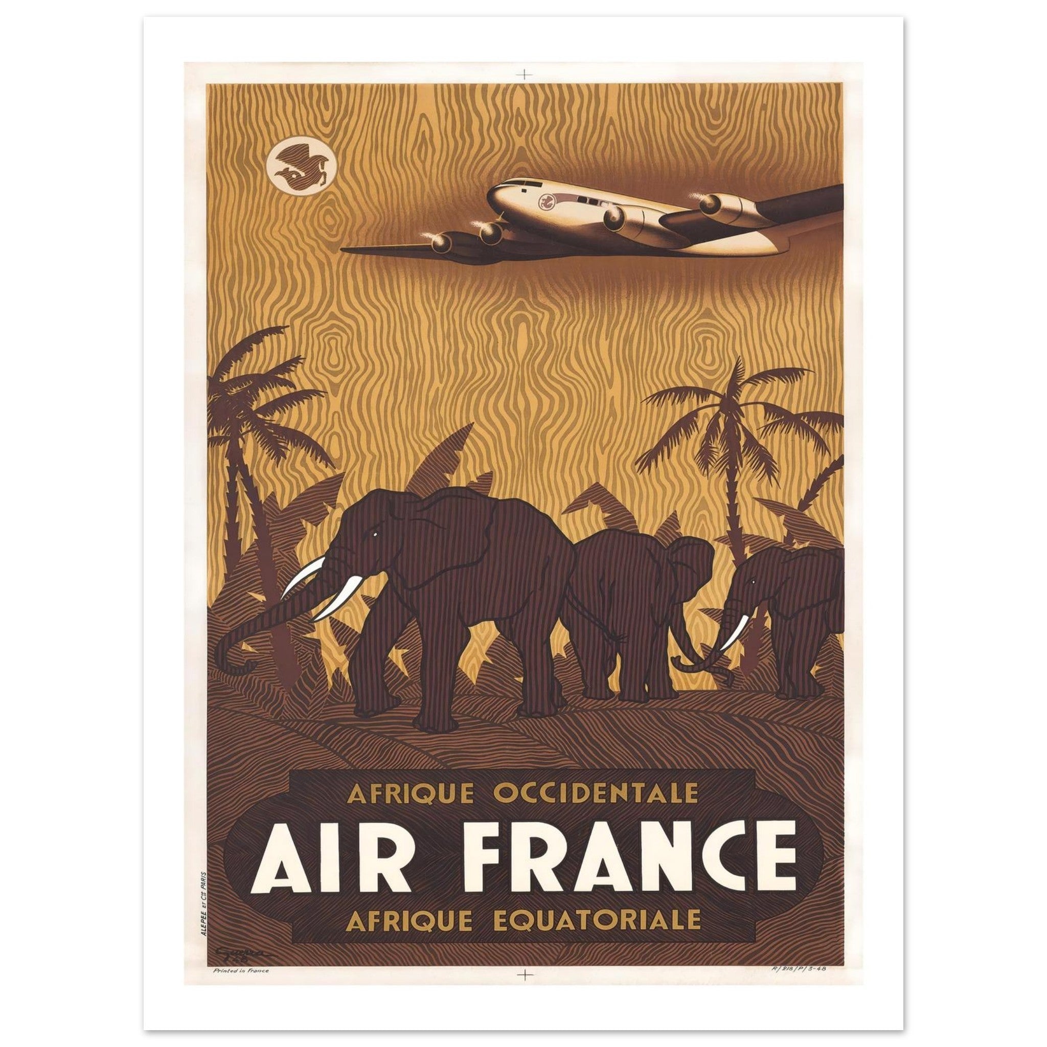 Air France Afrique Occidentale Equatoriale Elephant Poster - Transit Art